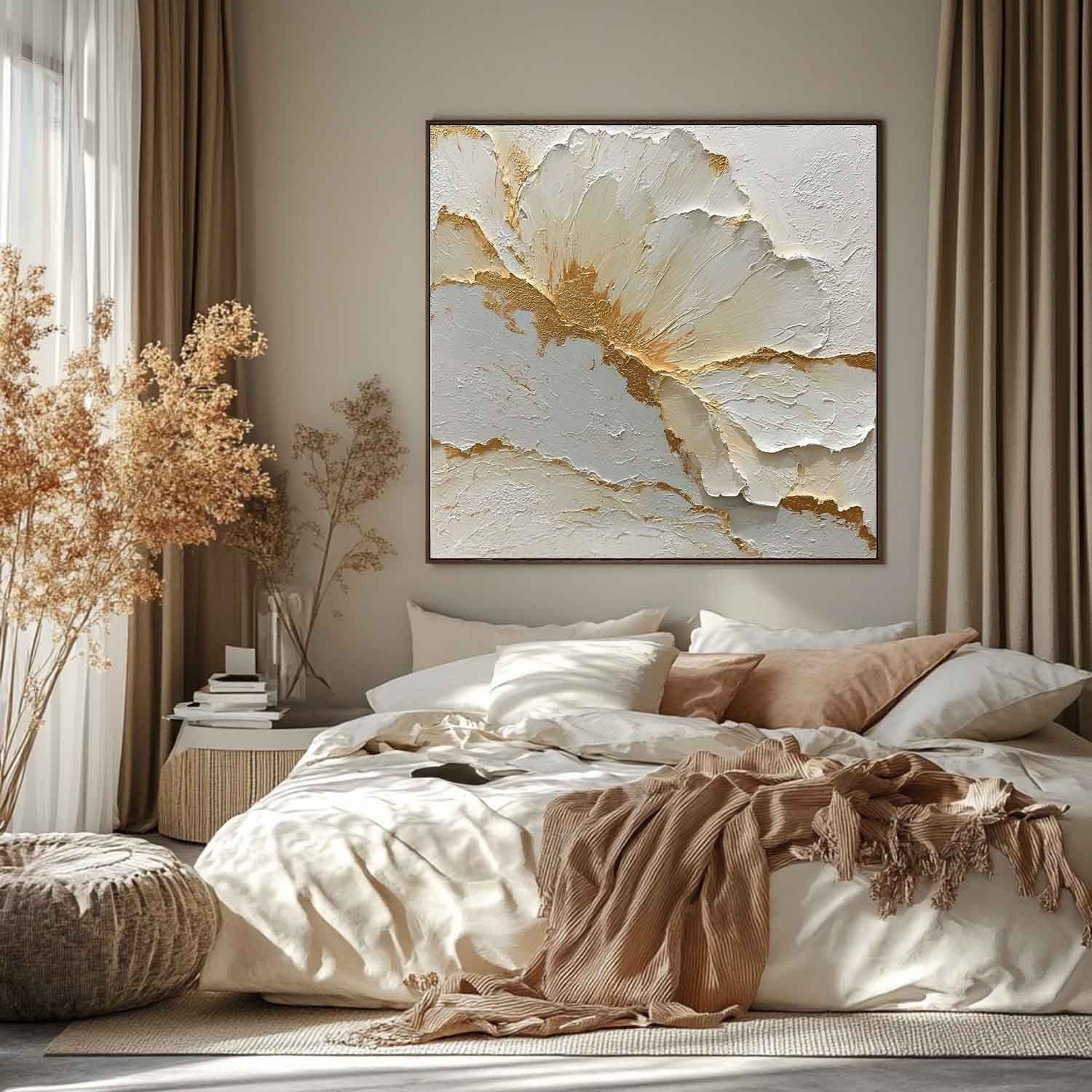 Wall Art Minimalist Textured Floral - Neutralighting