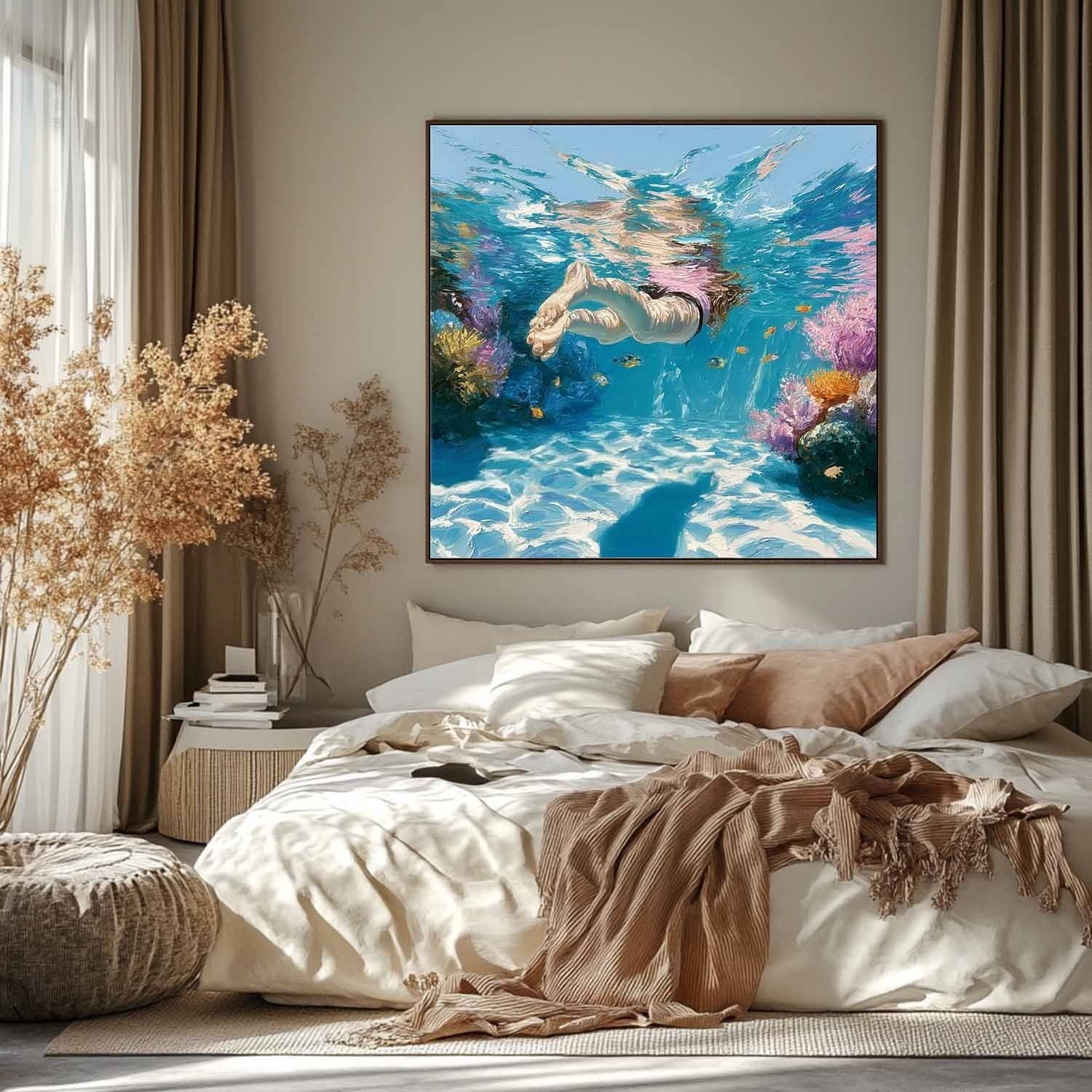 Wall Art Underwater Swimmer Coral Reef - Neutralighting