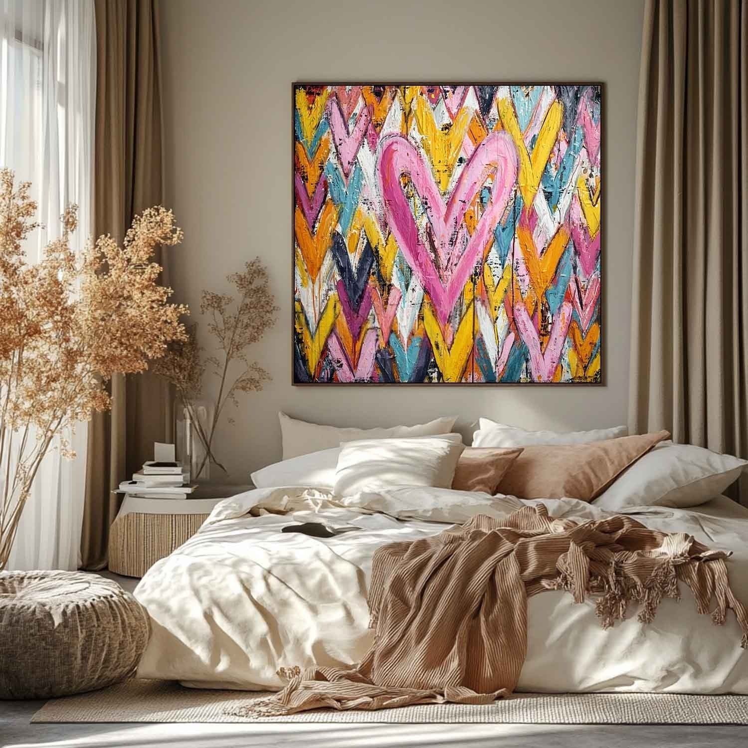 Chevron Heart Pop Art Impasto Painting - Neutralighting
