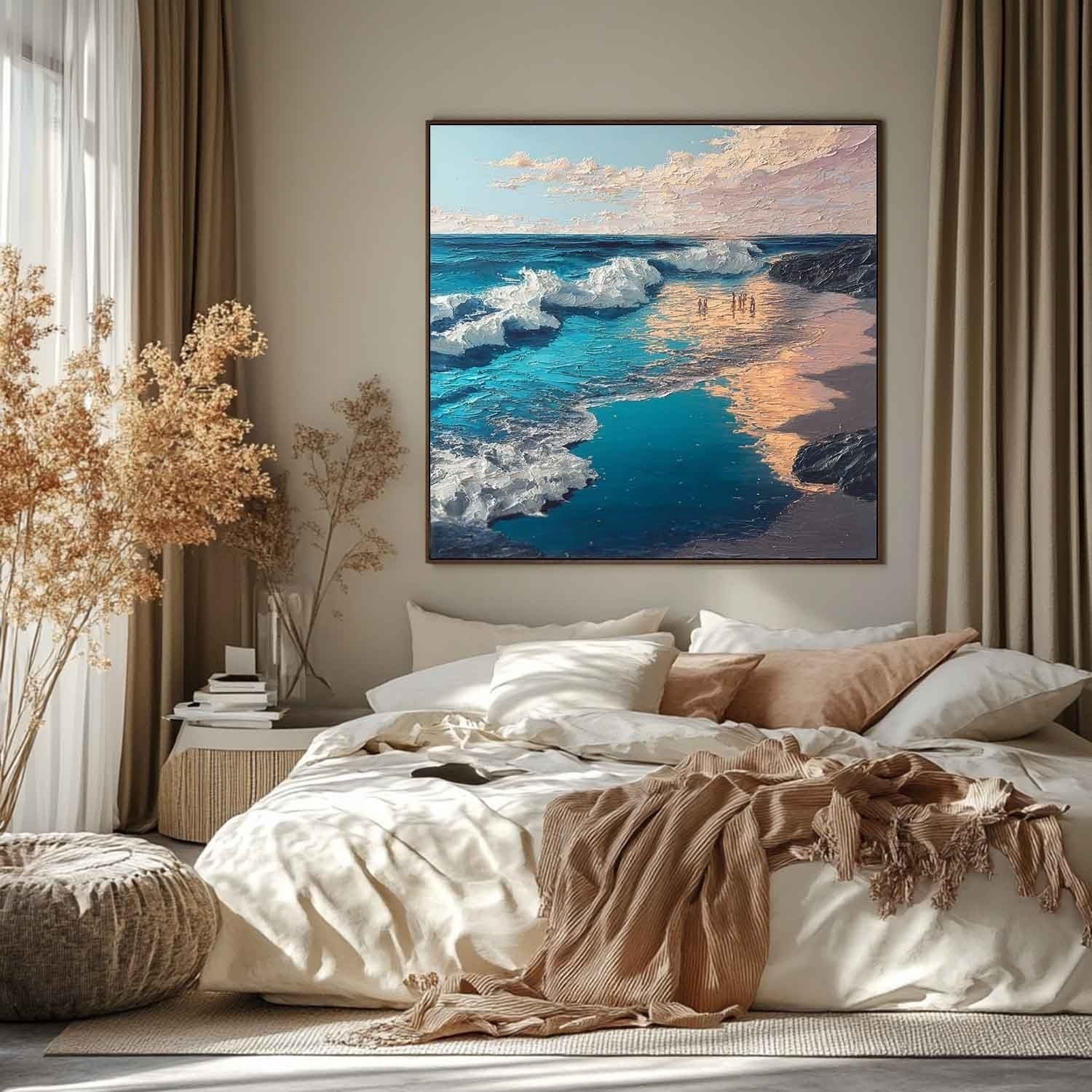 Sunset Beach Wave Impasto Painting - Neutralighting