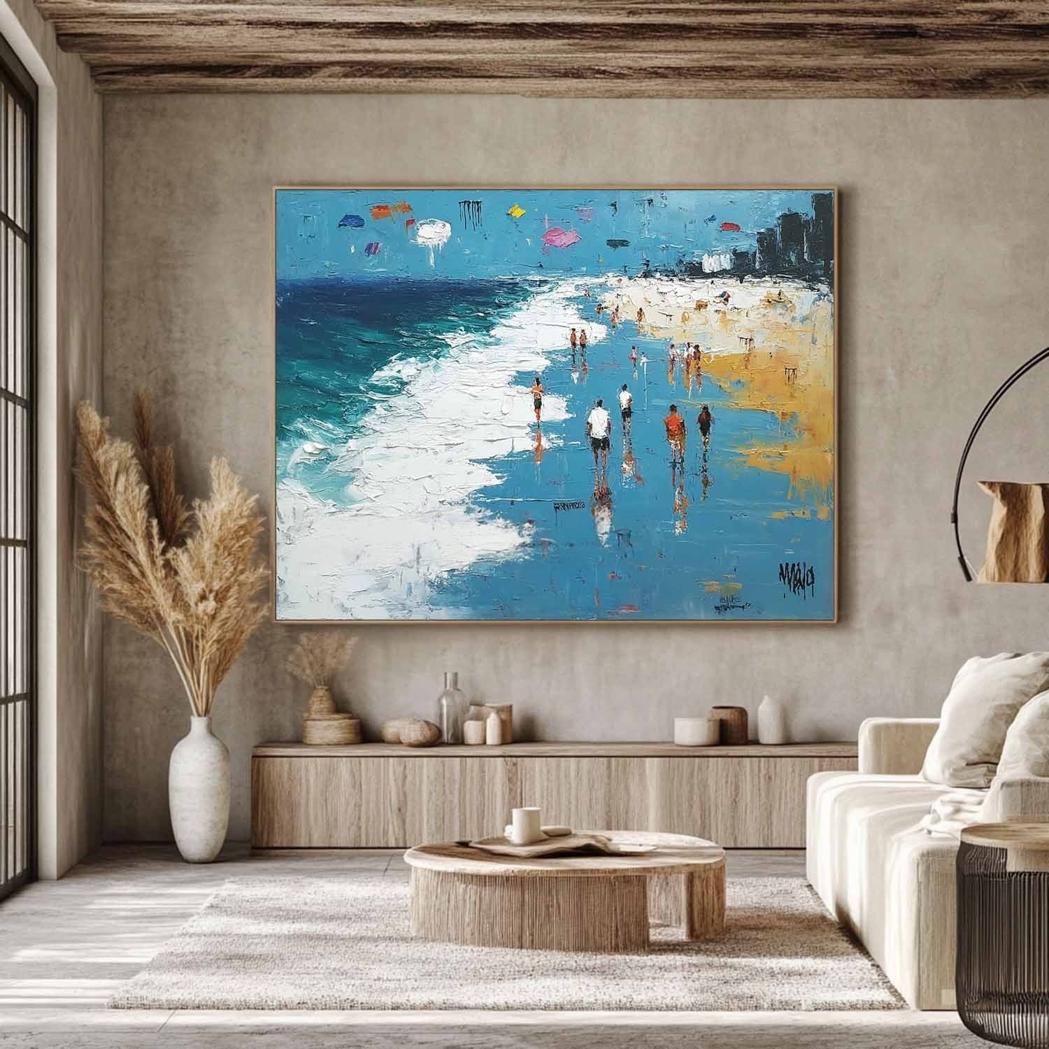 Wall Art Panoramic Impressionist Beach Boardwalk Scene Bright - Neutralighting