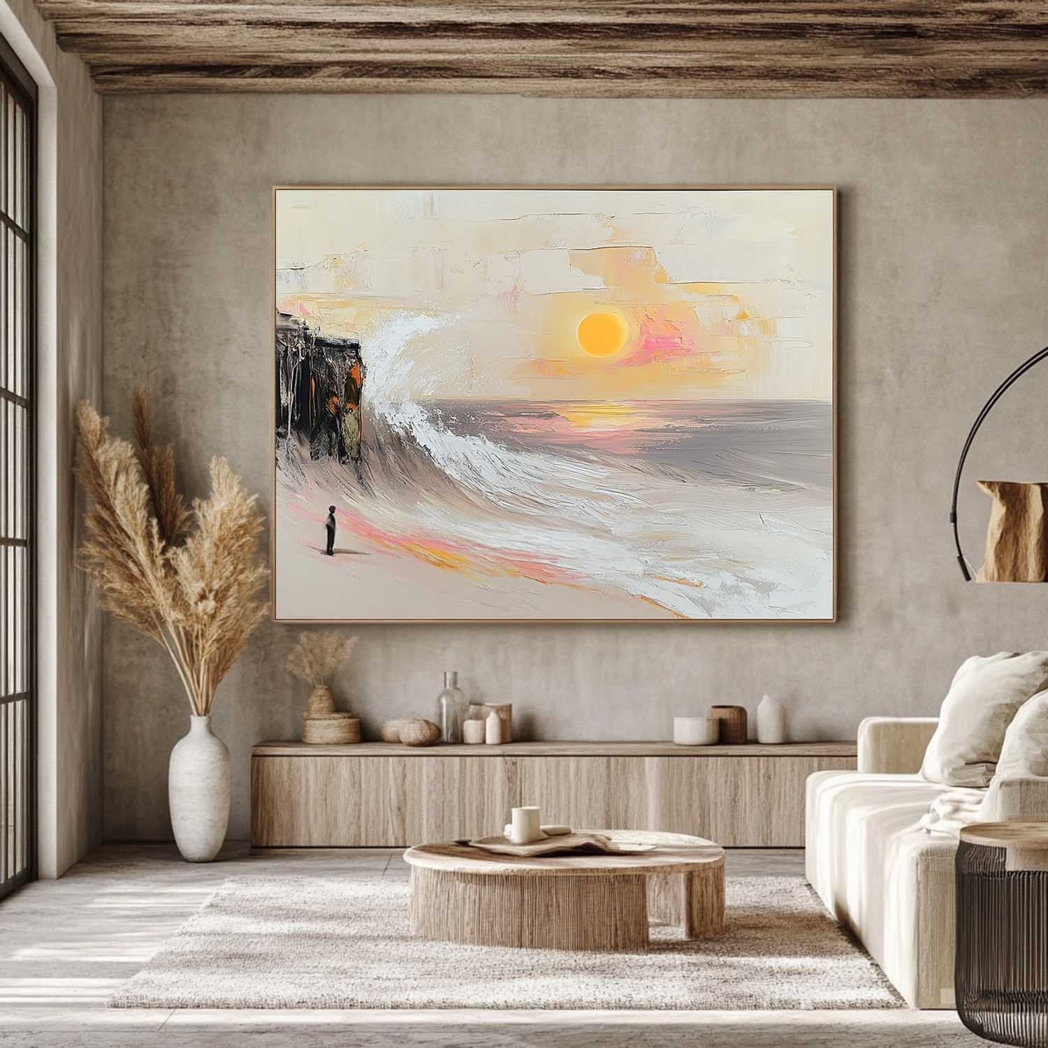 Wall Art Panoramic Impressionist Coastal Sunset Scene - Neutralighting