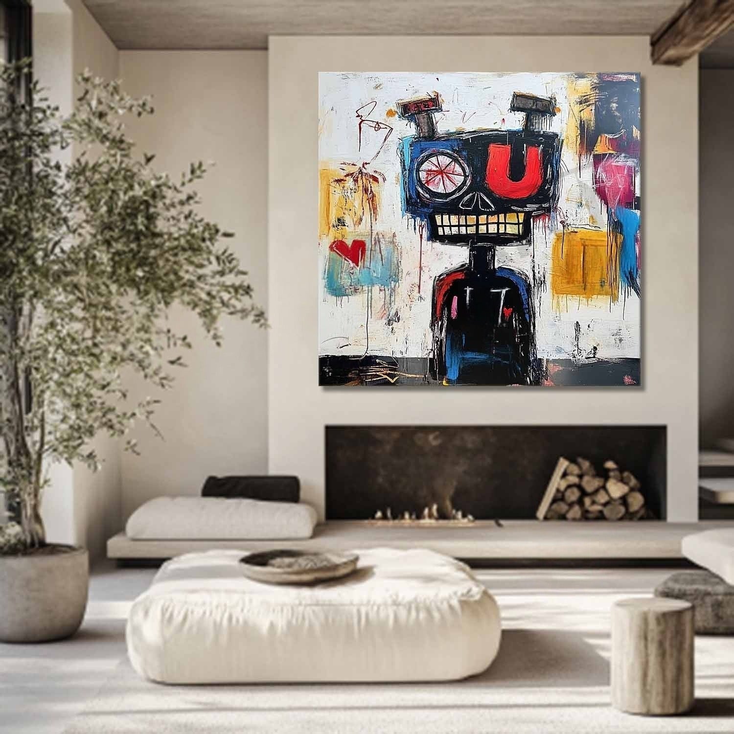 Wall Art Neo Expressionist Robot Skull - Neutralighting