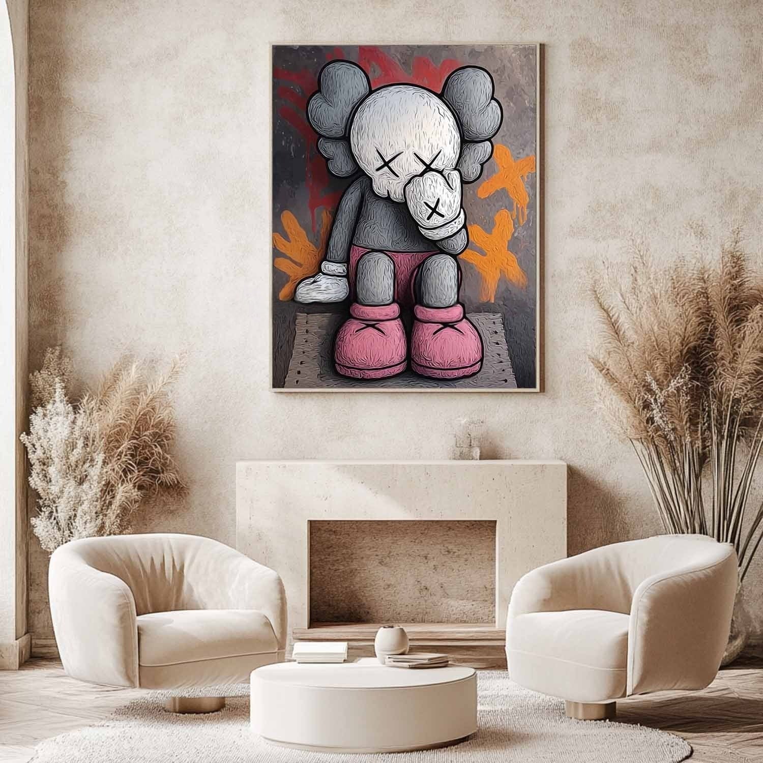 Wall Art Grey Pink Kaws Figure Graffiti Pop - Neutralighting