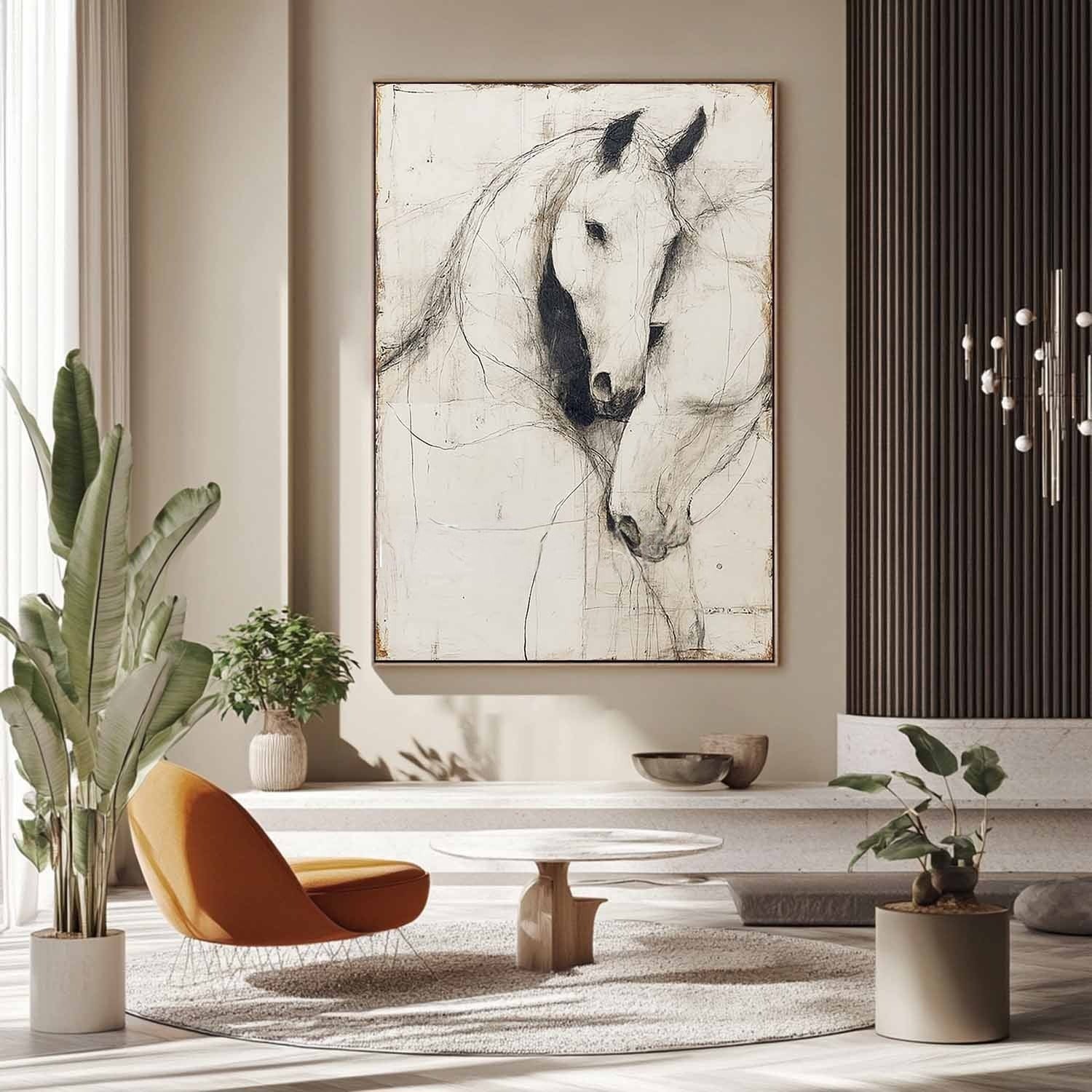 Minimalist Two Horses Sketch Painting - Neutralighting