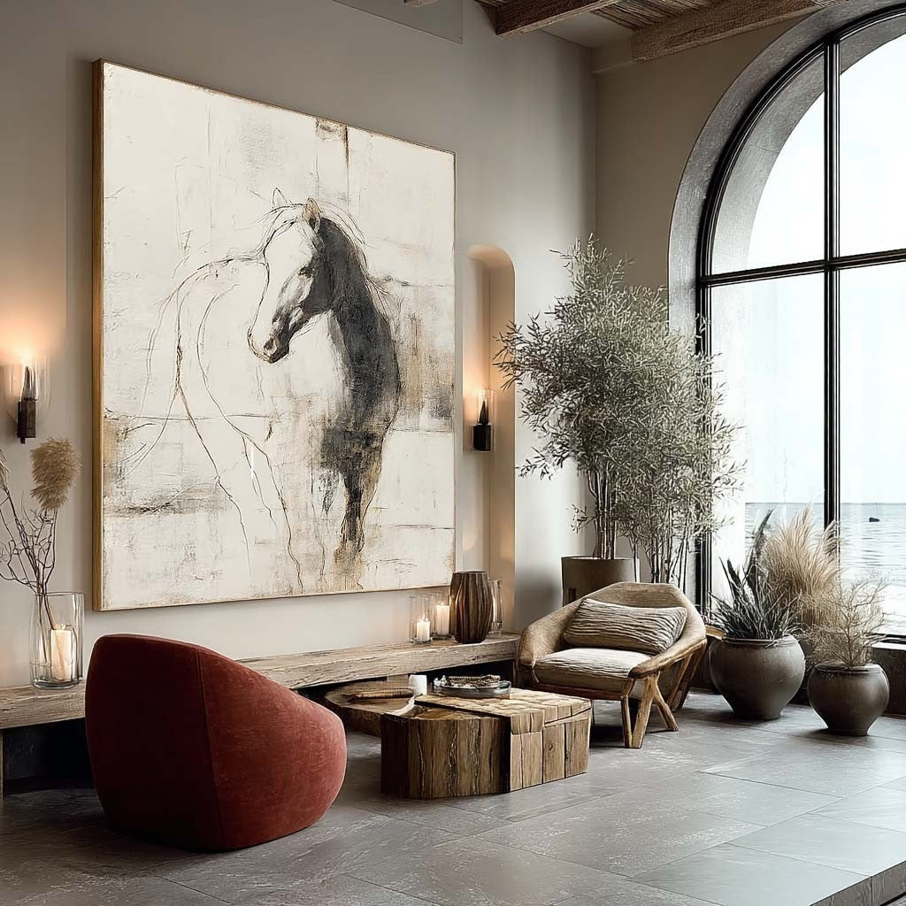 Wall Art Monochrome Horse Portrait Minimalist - Neutralighting