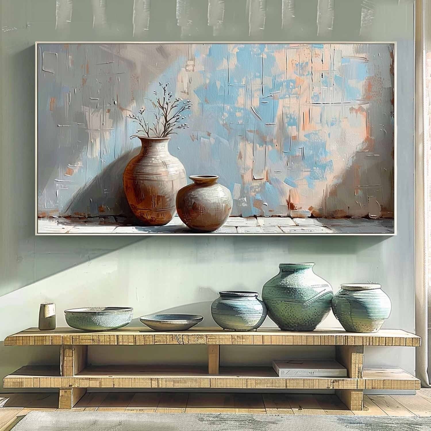 Wall Art Panoramic Ceramic Vase Duo Wabi-Sabi - Neutralighting