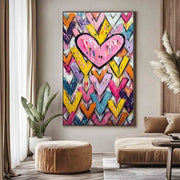 Wall Art Pop Art Pink Heart Colorful Chevron - Neutralighting