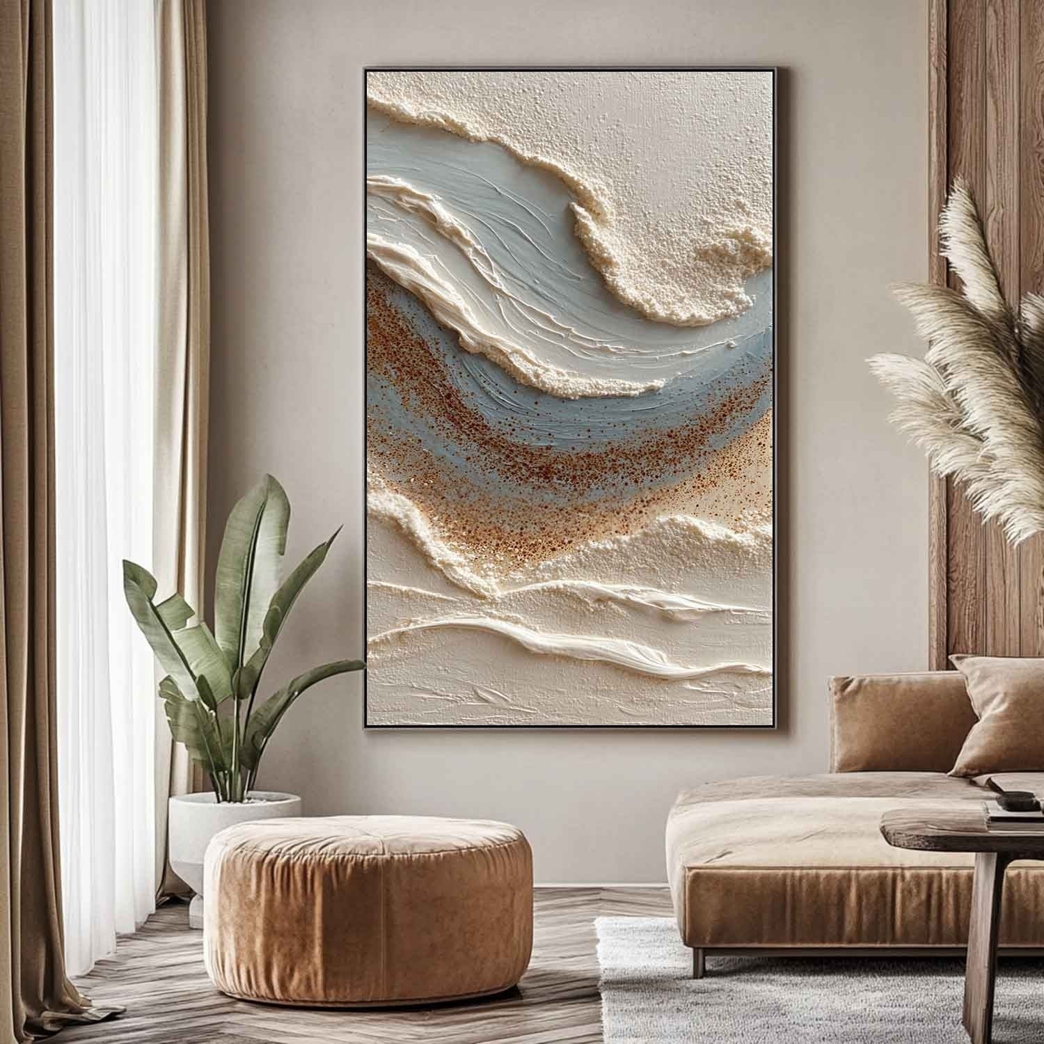 Wall Art Coastal Wave Impasto Beach Scene - Neutralighting
