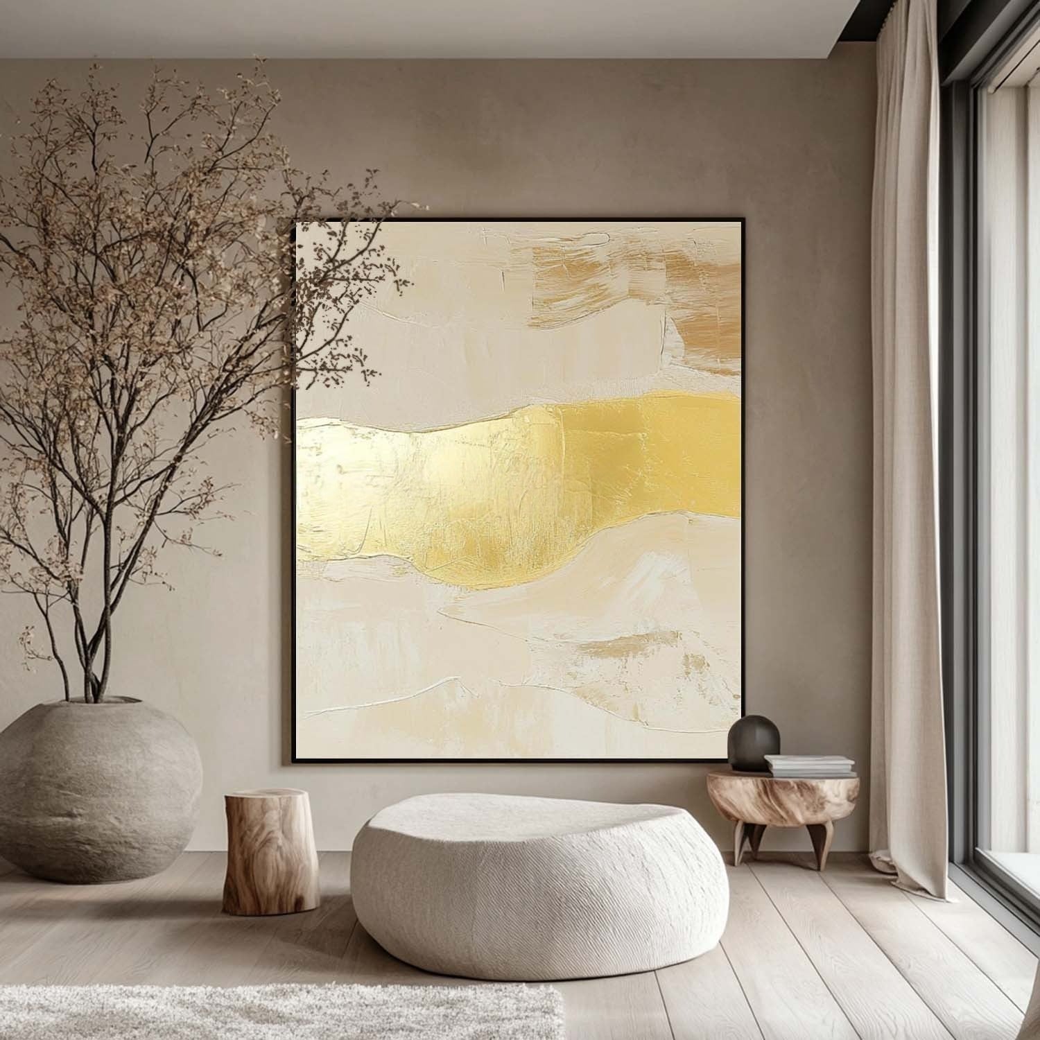 Wall Art Abstract Beige Gold Foil Landscape - Neutralighting