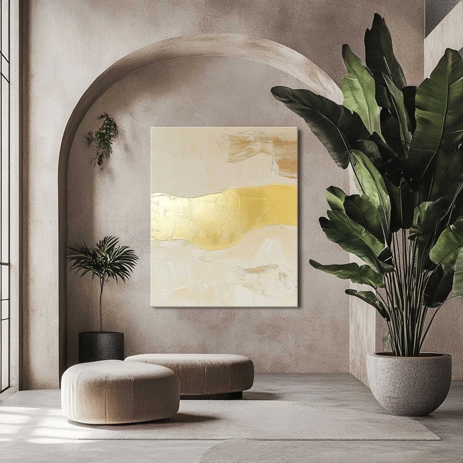 Wall Art Abstract Beige Gold Foil Landscape - Neutralighting