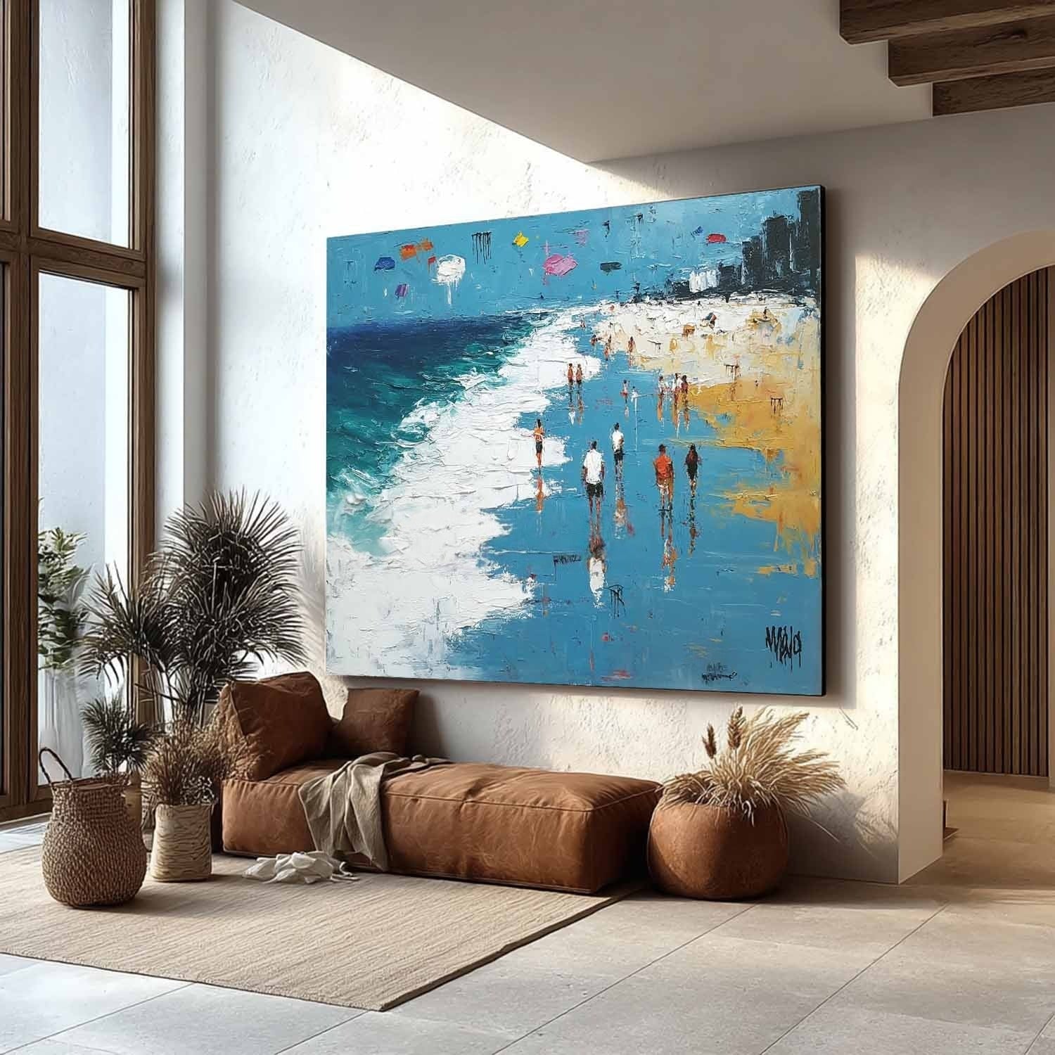 Wall Art Panoramic Impressionist Beach Boardwalk Scene Bright - Neutralighting