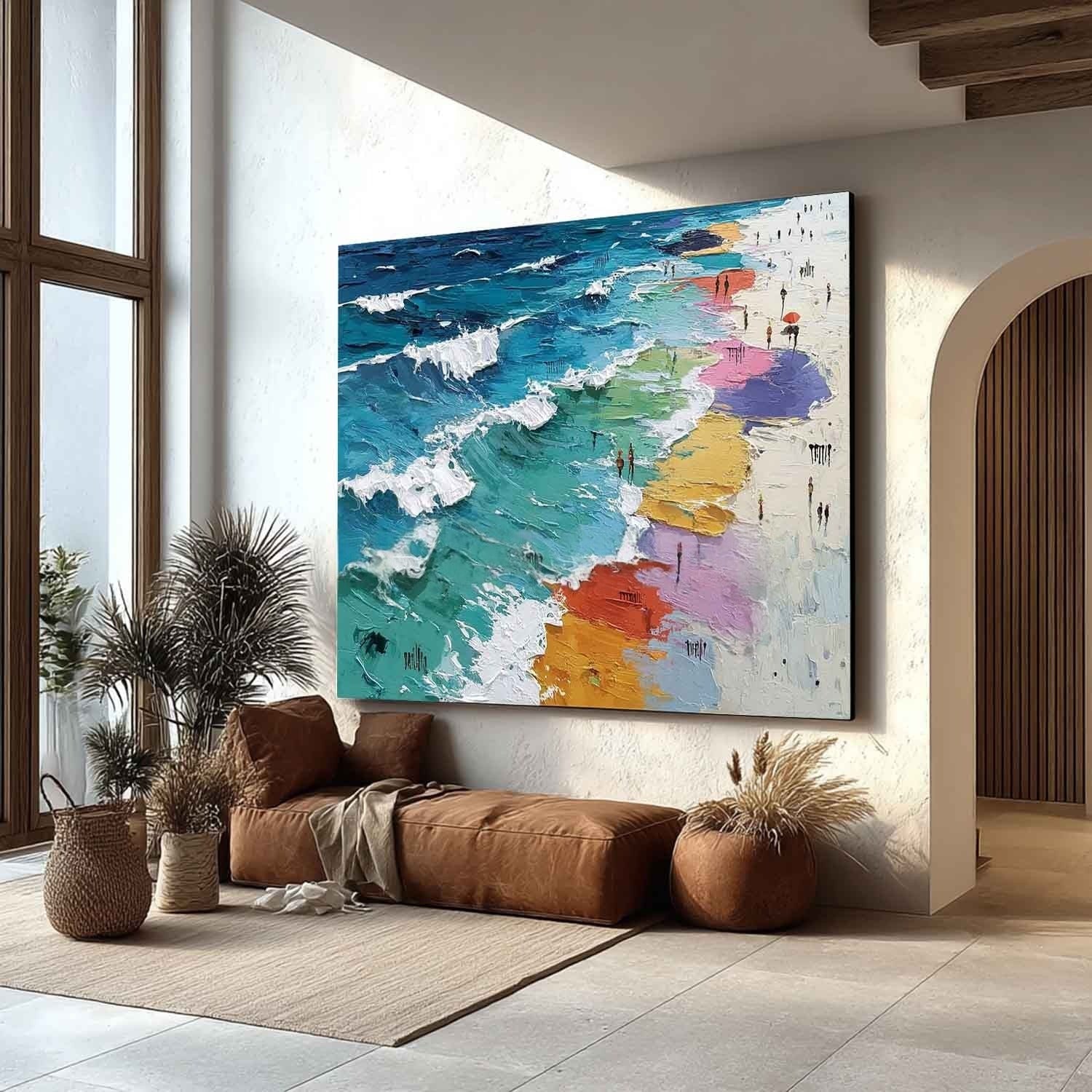 Wall Art Colorful Beach Impasto Ocean Wave - Neutralighting