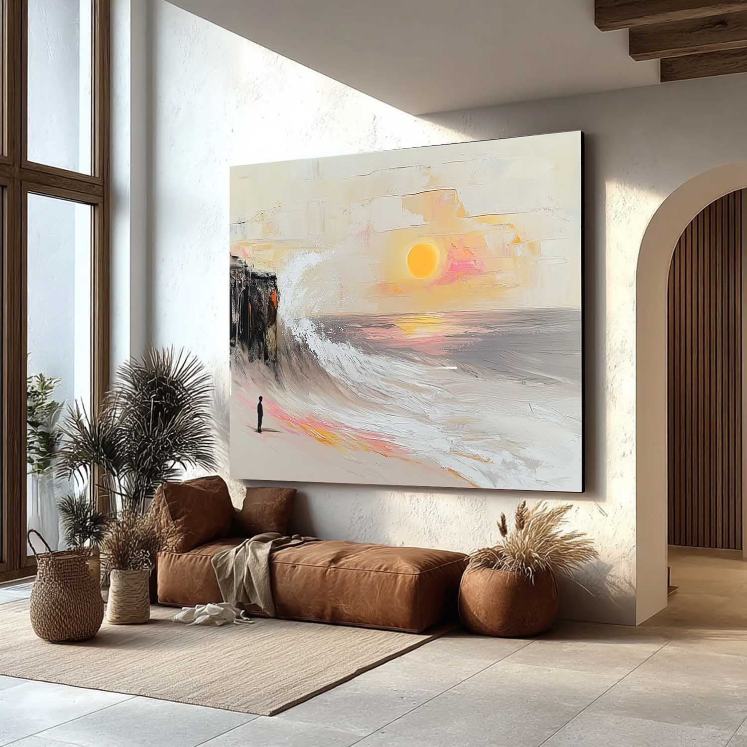Wall Art Panoramic Impressionist Coastal Sunset Scene - Neutralighting
