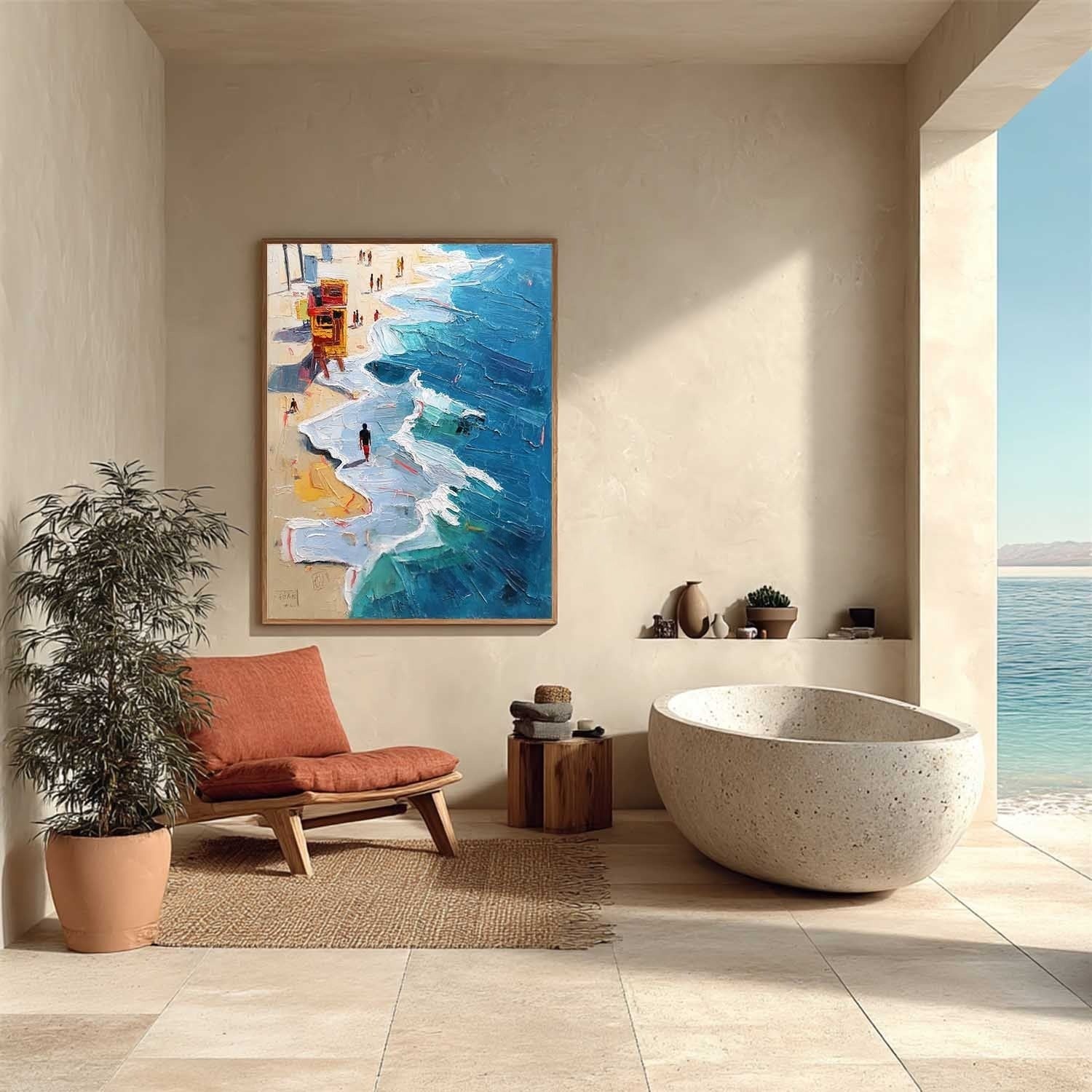Wall Art Vertical Impressionist Coastal Beach Scene Bright - Neutralighting