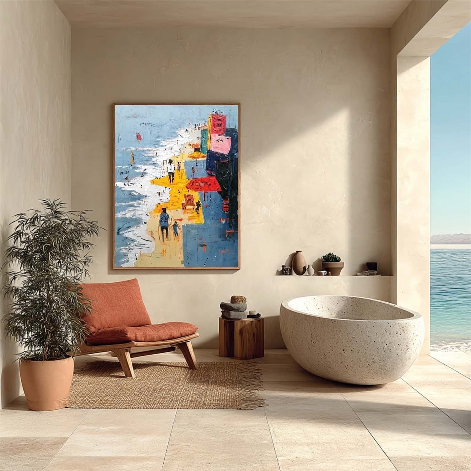 Wall Art Vertical Abstract Figurative Beach Scene Bold - Neutralighting