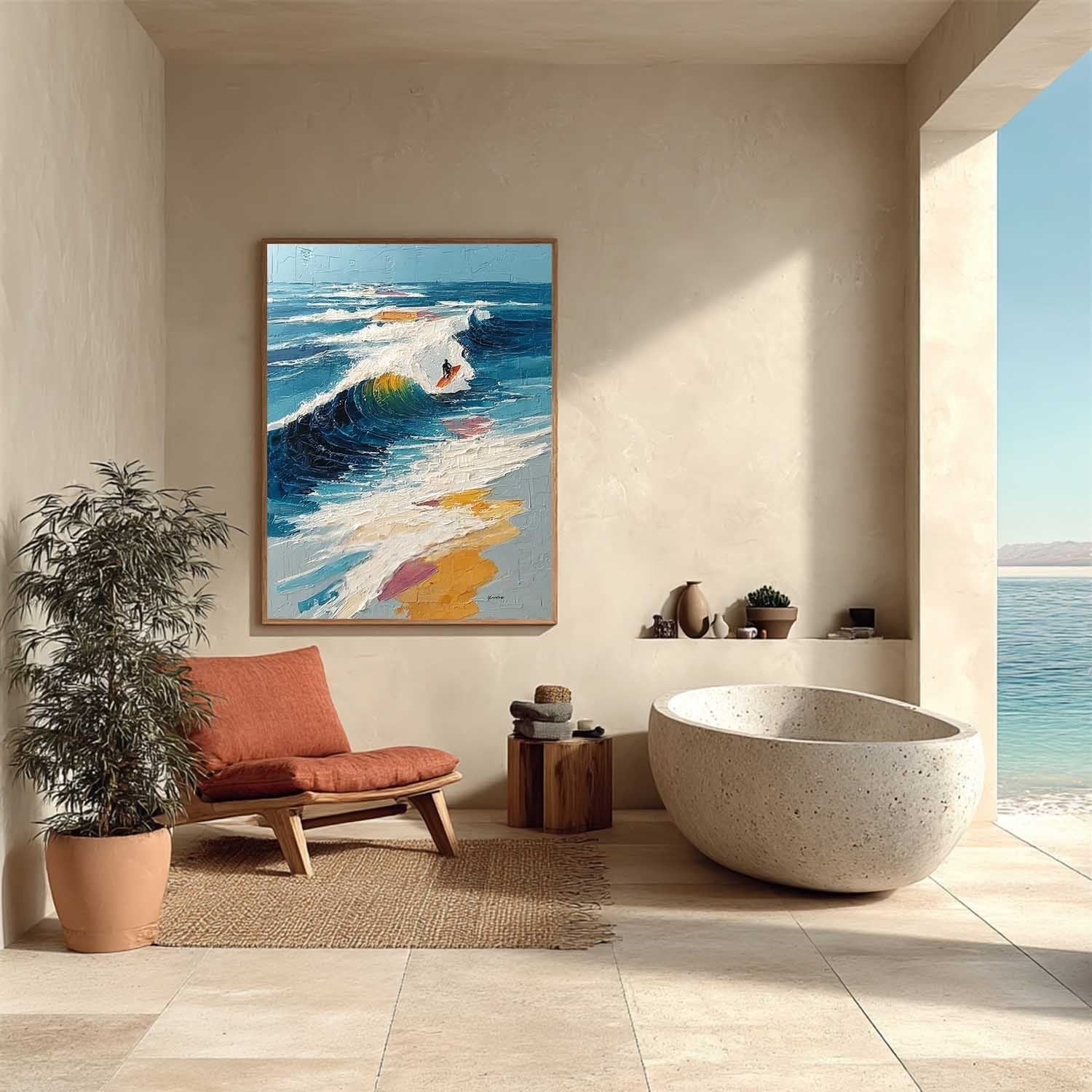 Wall Art Vertical Impressionist Surfing Scene Vivid - Neutralighting