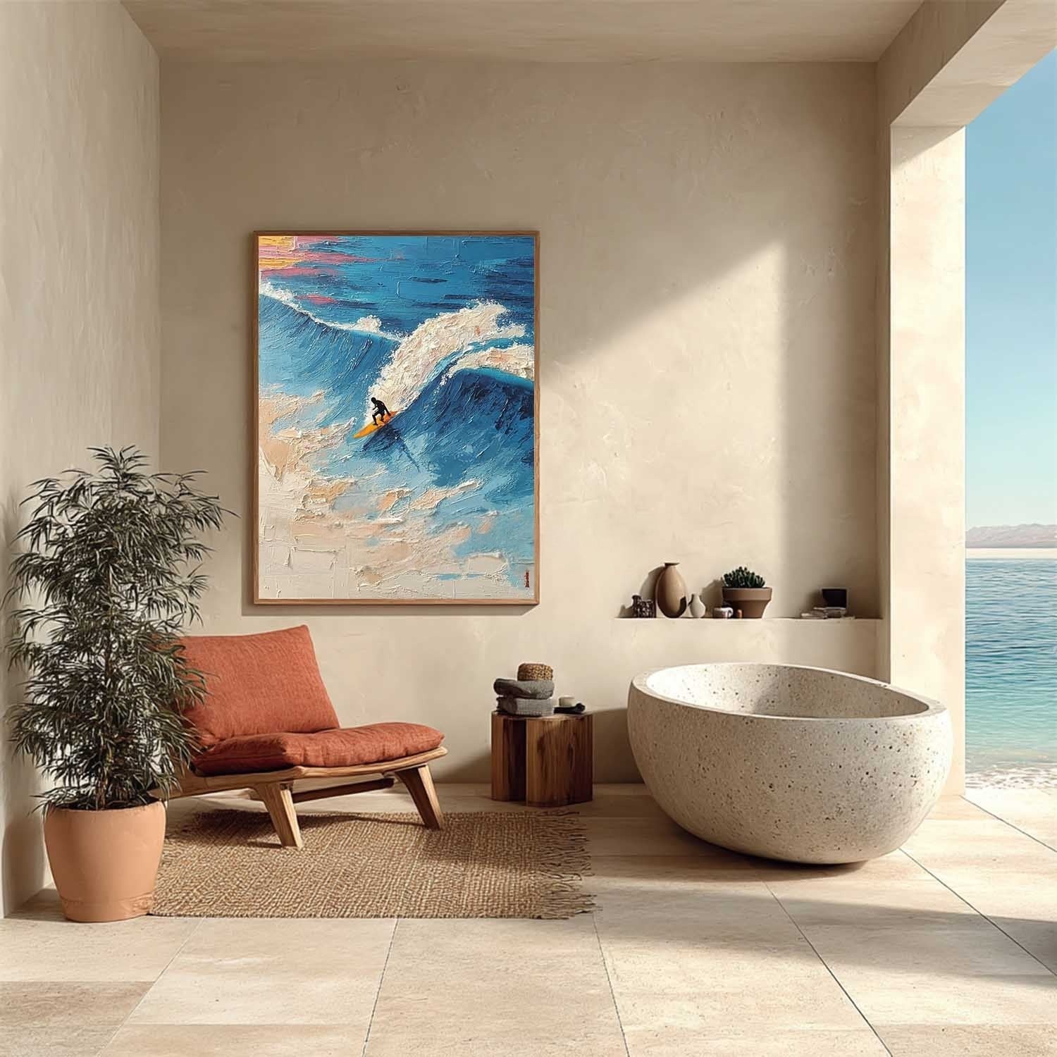 Wall Art Vertical Impressionist Surfing Scene Bold - Neutralighting