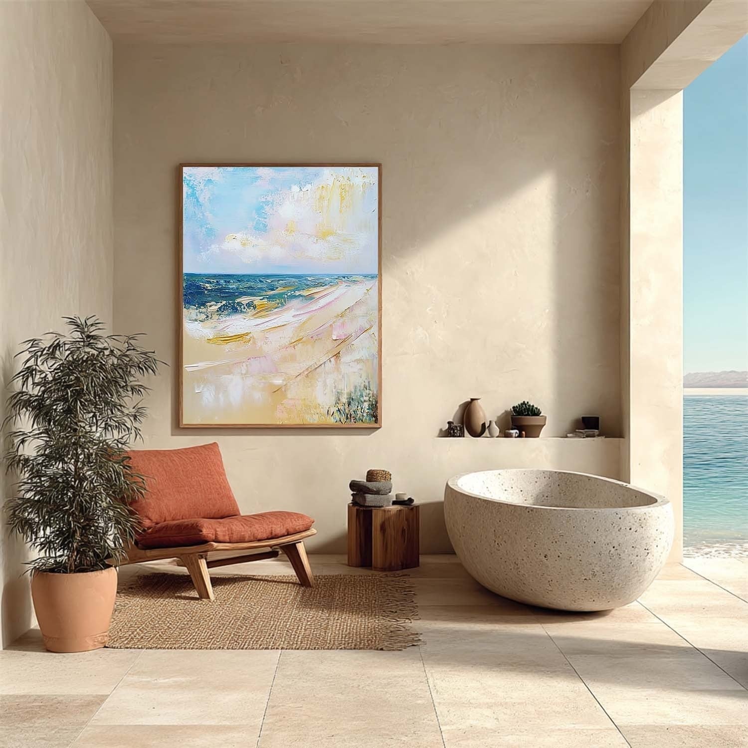Wall Art Serene Textured Beach Ocean - Neutralighting