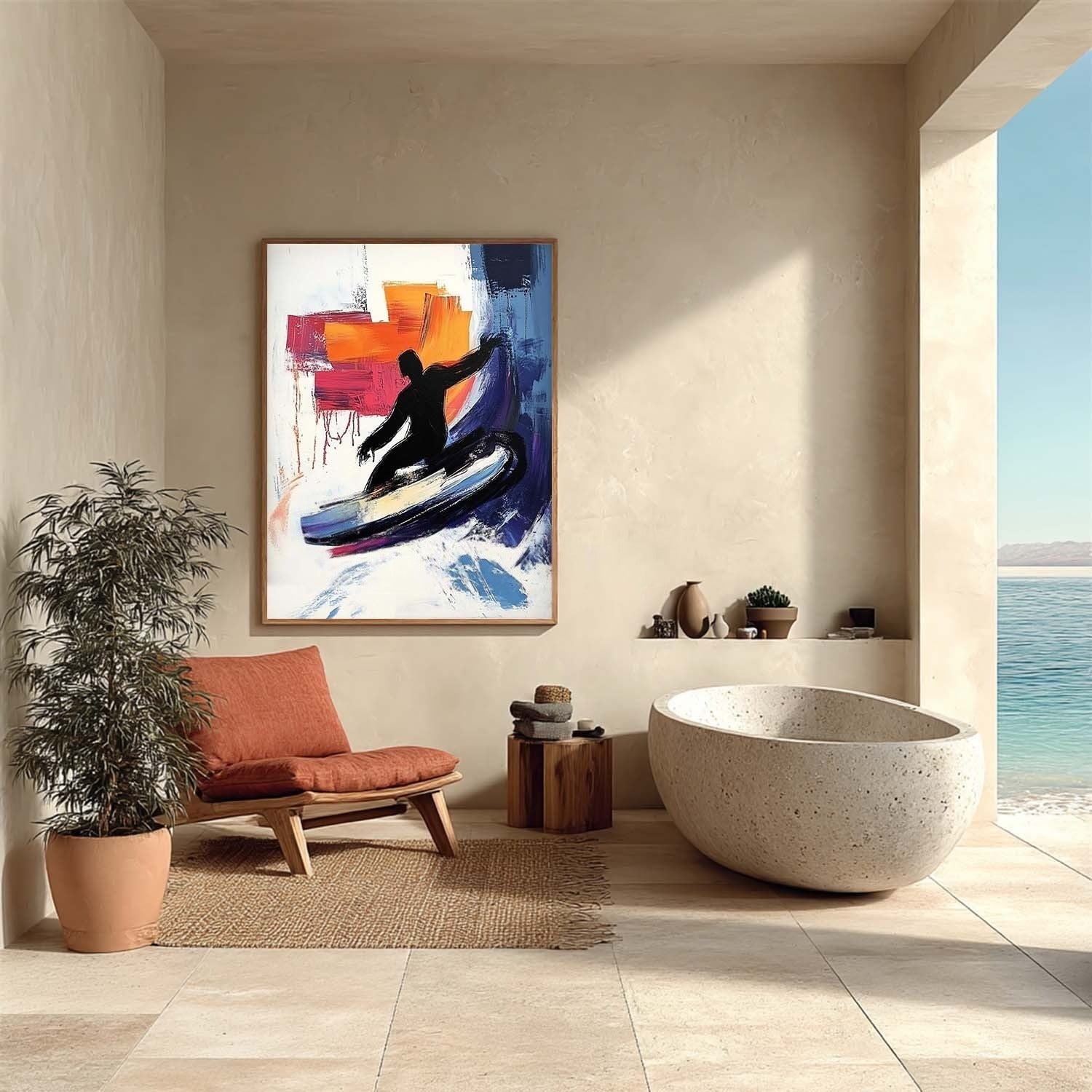 Wall Art Dynamic Textured Surfer Wave - Neutralighting