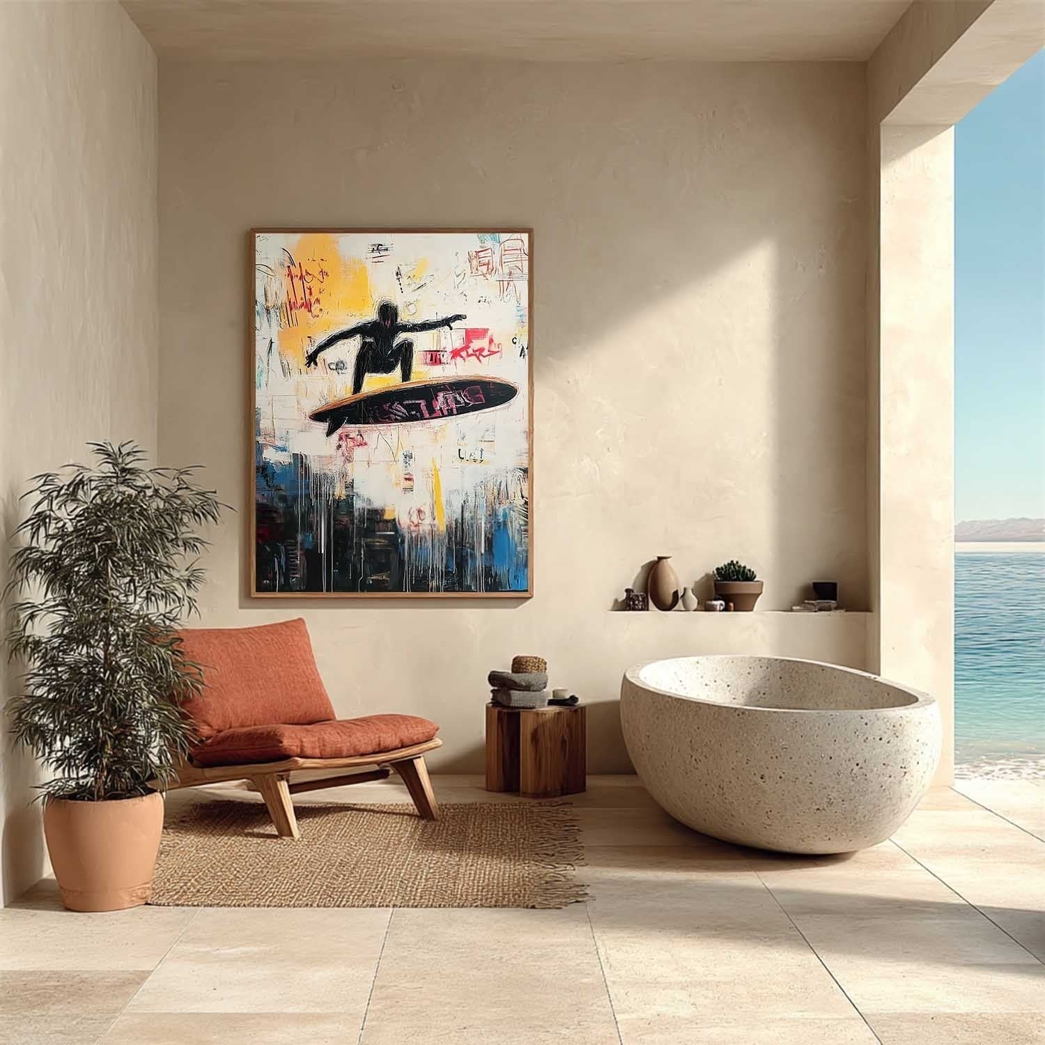 Wall Art Edgy Textured Graffiti Surfer - Neutralighting