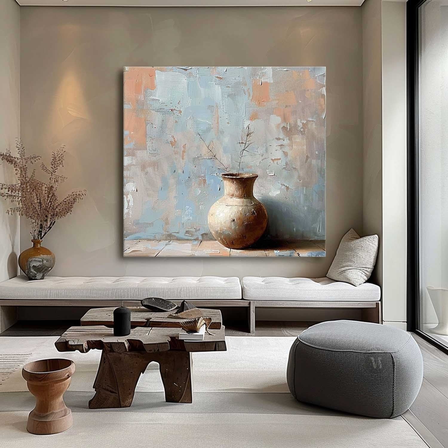 Wall Art Rustic Vase Still Life Impasto - Neutralighting