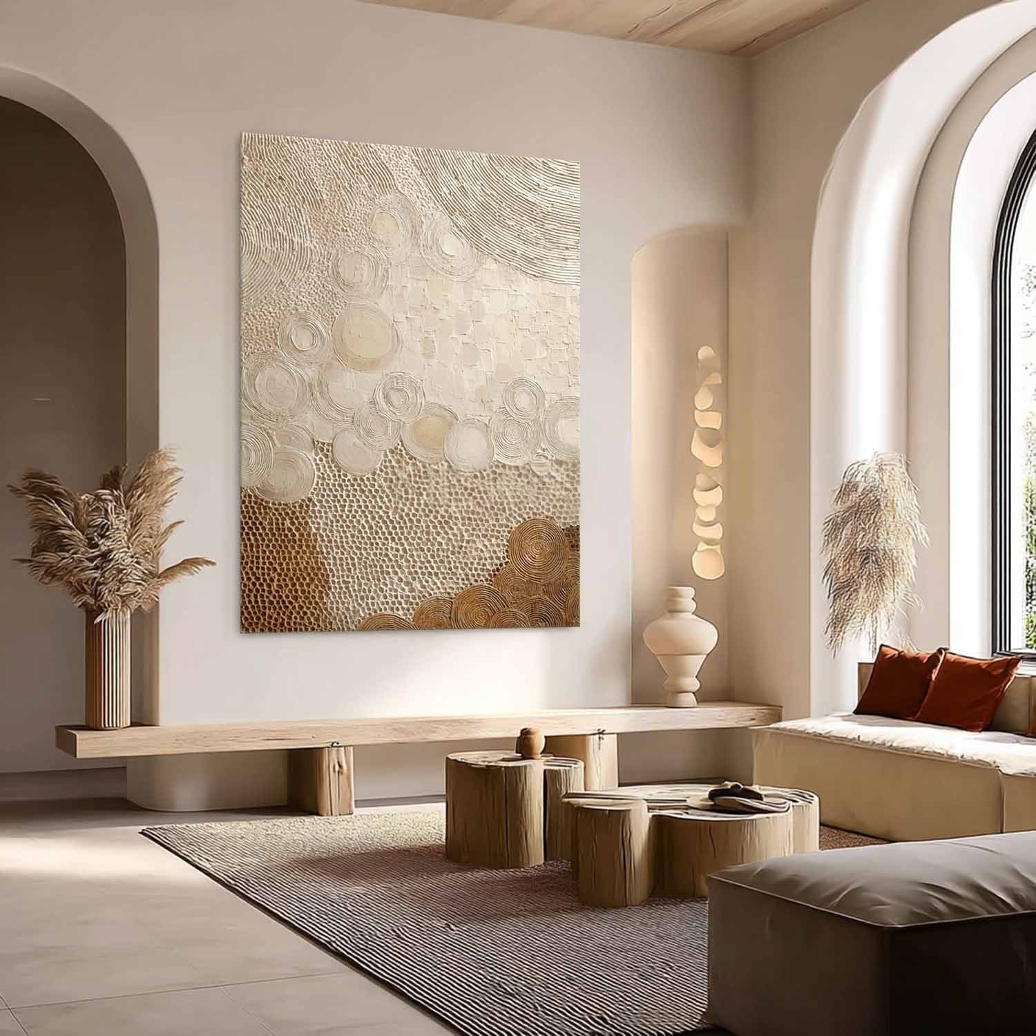 Wall Art Neutral Patchwork Bas-Relief Oil Painting - Neutralighting