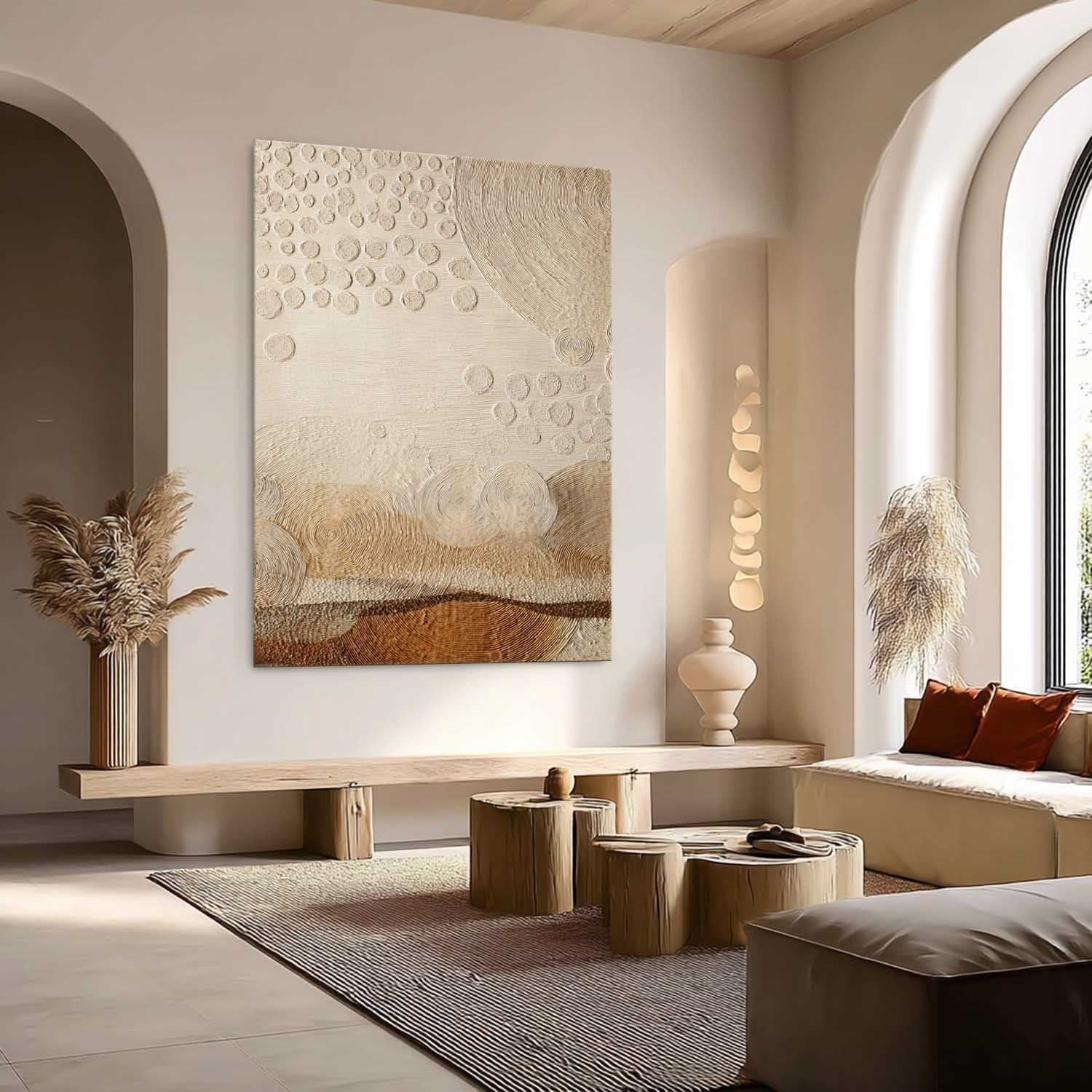 Wall Art Raised Dot Circle Texture Bohemian - Neutralighting