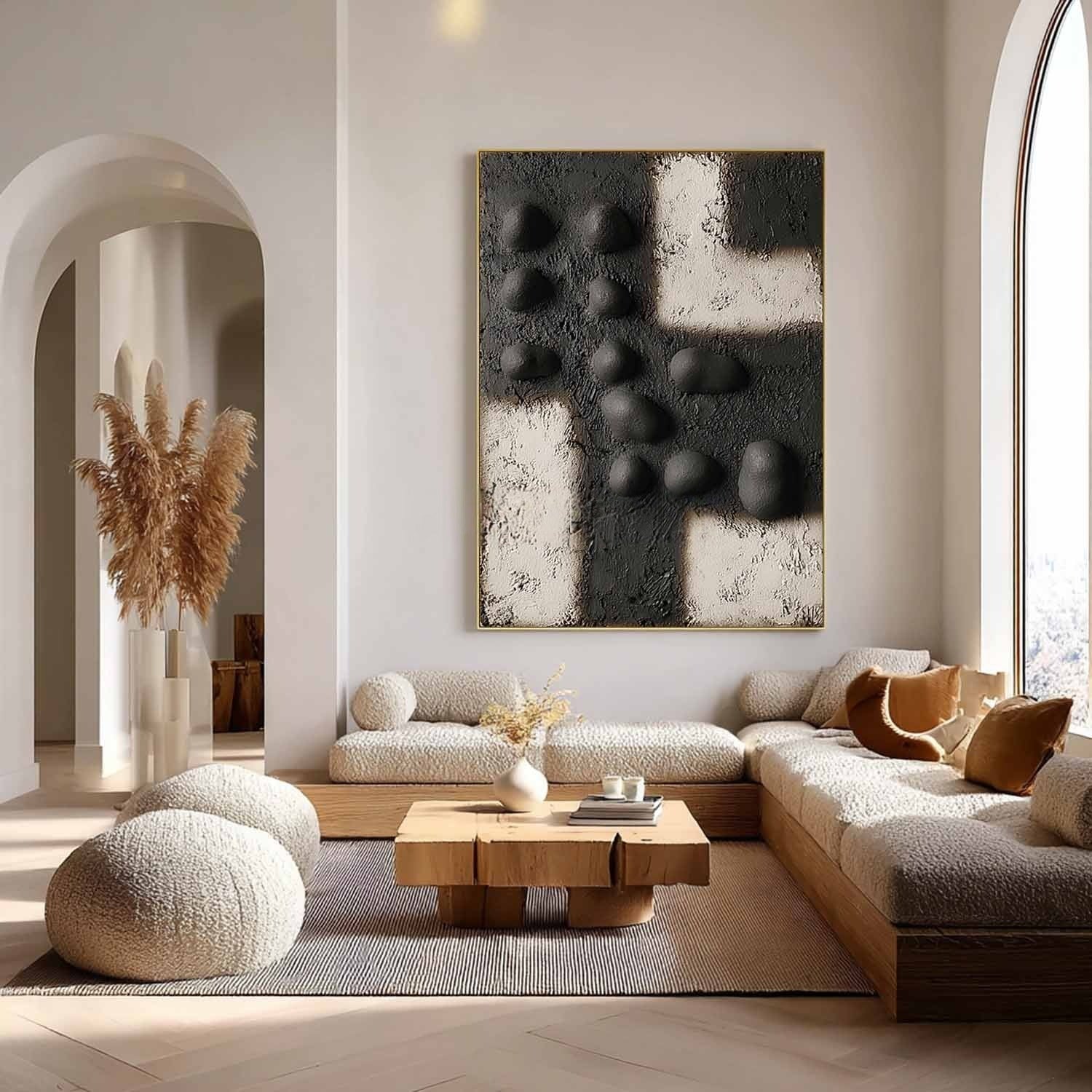 Wall Art Black Bas-Relief Geometric Abstract Painting - Neutralighting