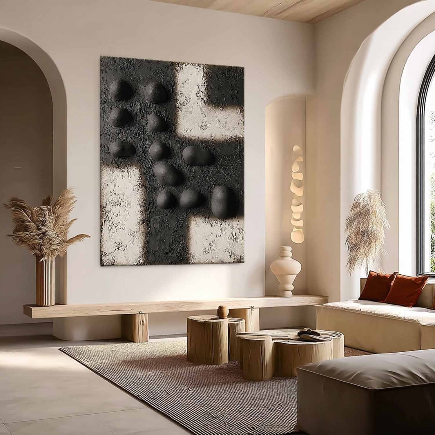 Wall Art Black Bas-Relief Geometric Abstract Painting - Neutralighting