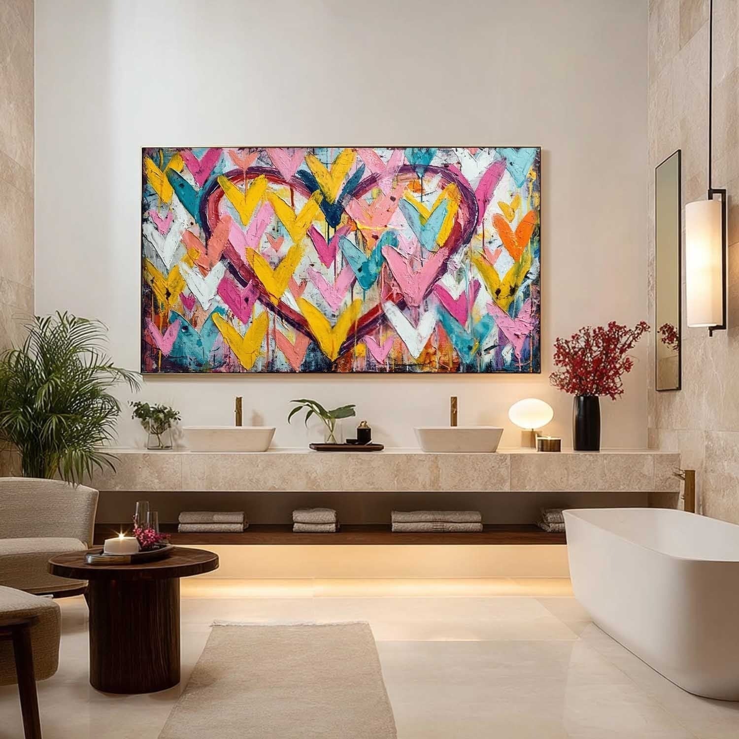 Double Chevron Heart Impasto Painting - Neutralighting