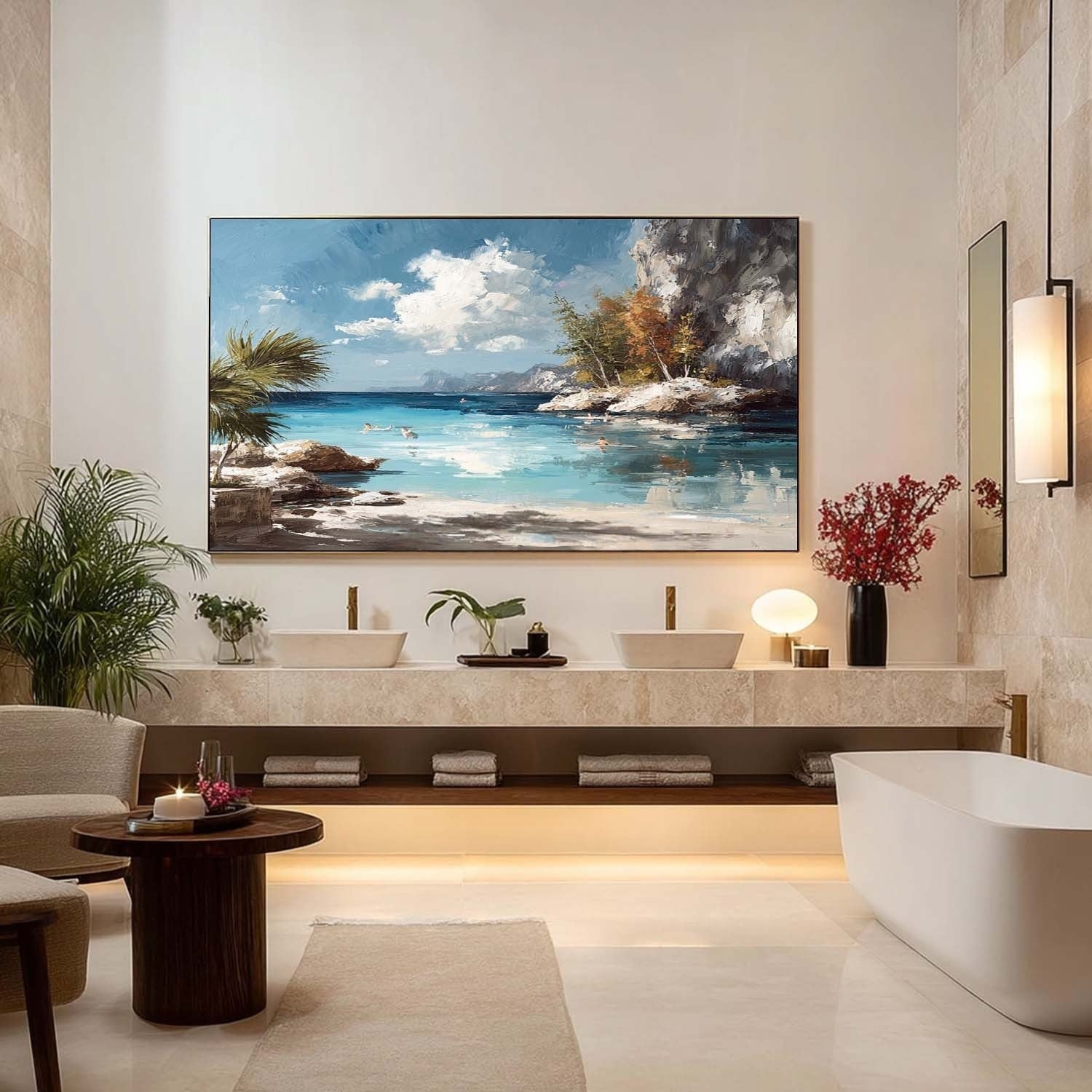 Tropical Cliffside Bay Impasto Painting - Neutralighting