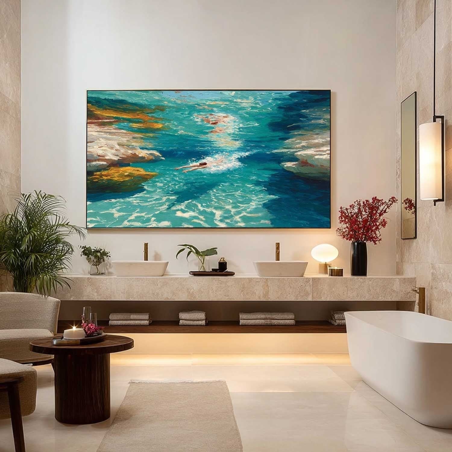 Wall Art Turquoise Cove Swimmers Impasto - Neutralighting