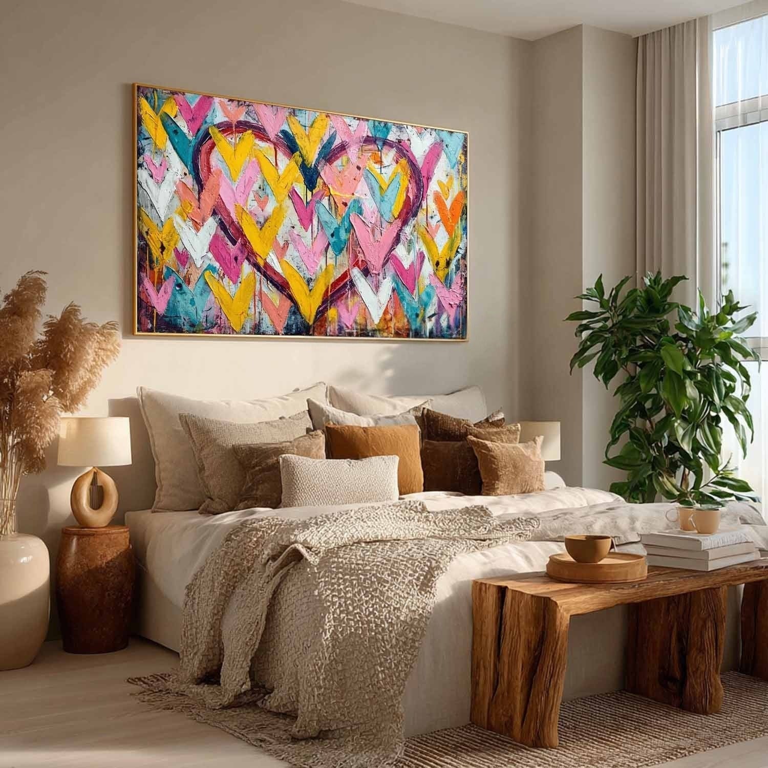 Double Chevron Heart Impasto Painting - Neutralighting