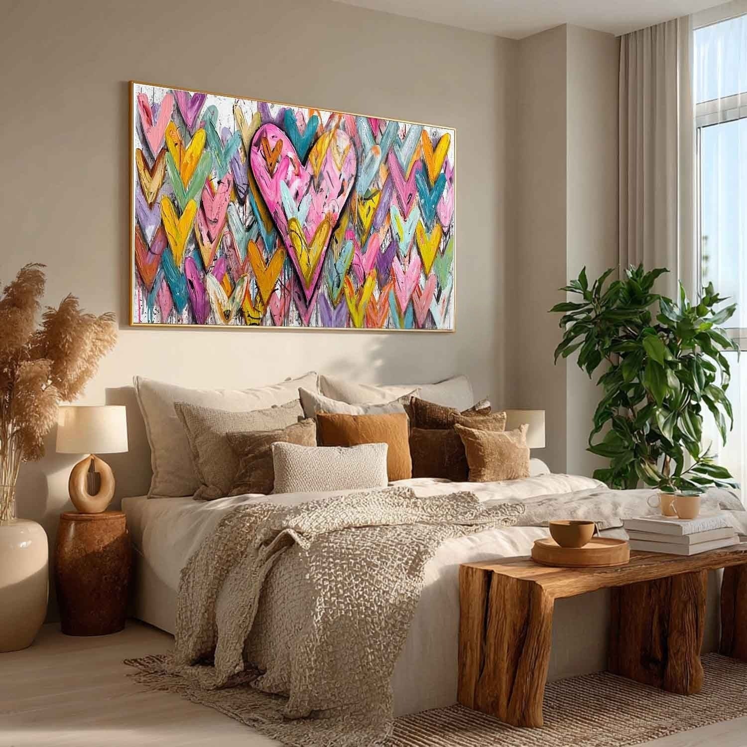 Wide Chevron Heart Impasto Painting - Neutralighting
