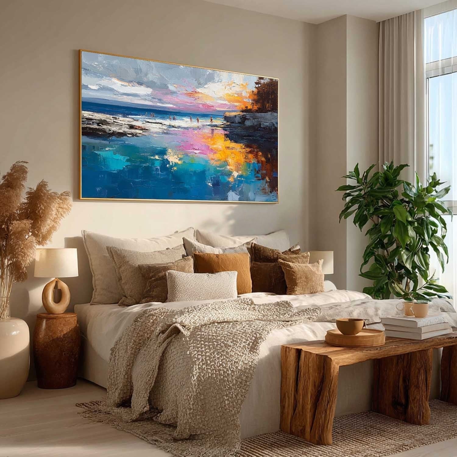 Vibrant Coastal Sunset Impasto Painting - Neutralighting