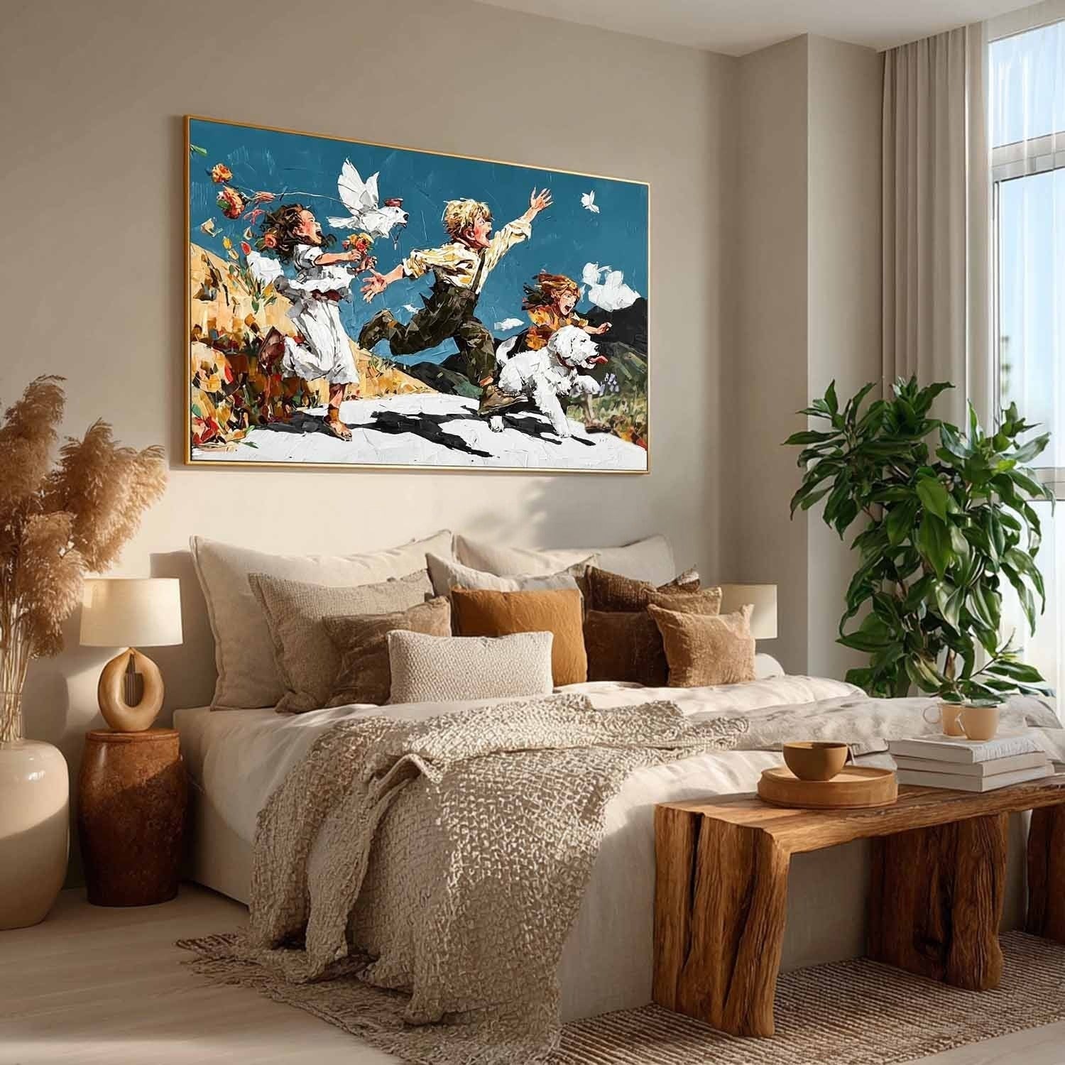 Joyful Children Running Impasto Painting - Neutralighting
