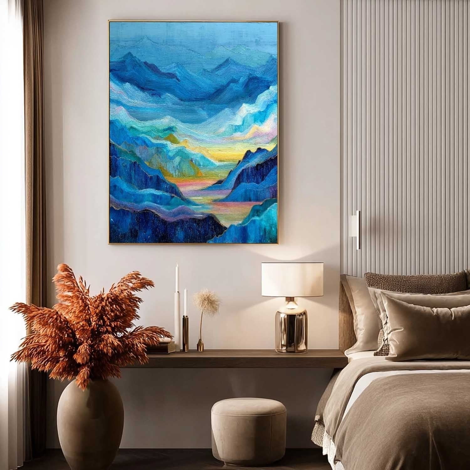 Wall Art Textured Mountain Landscape Oil Painting - Neutralighting