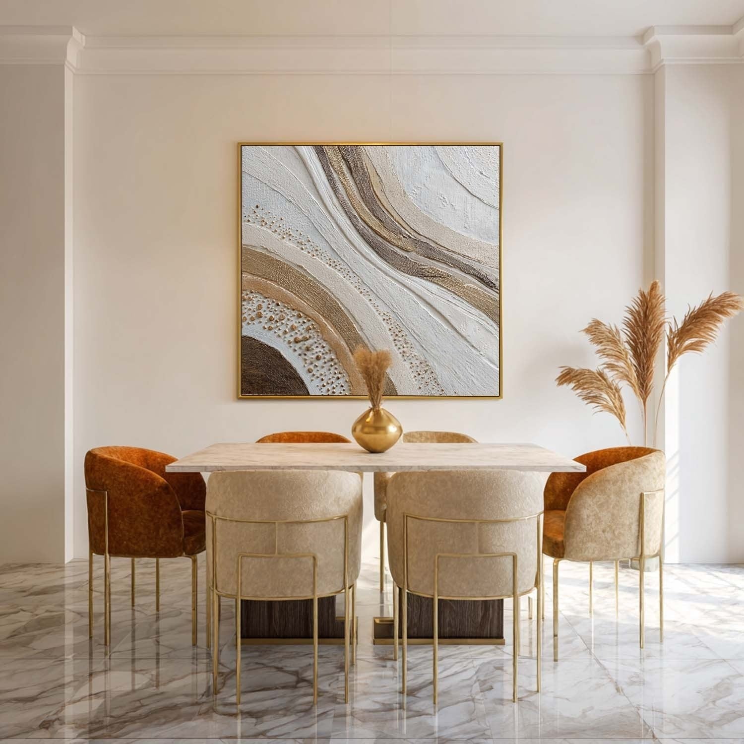 Wall Art Neutral Wave Abstract Gold Dot - Neutralighting