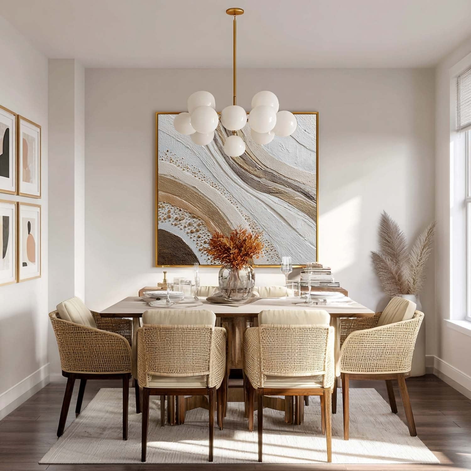 Wall Art Neutral Wave Abstract Gold Dot - Neutralighting