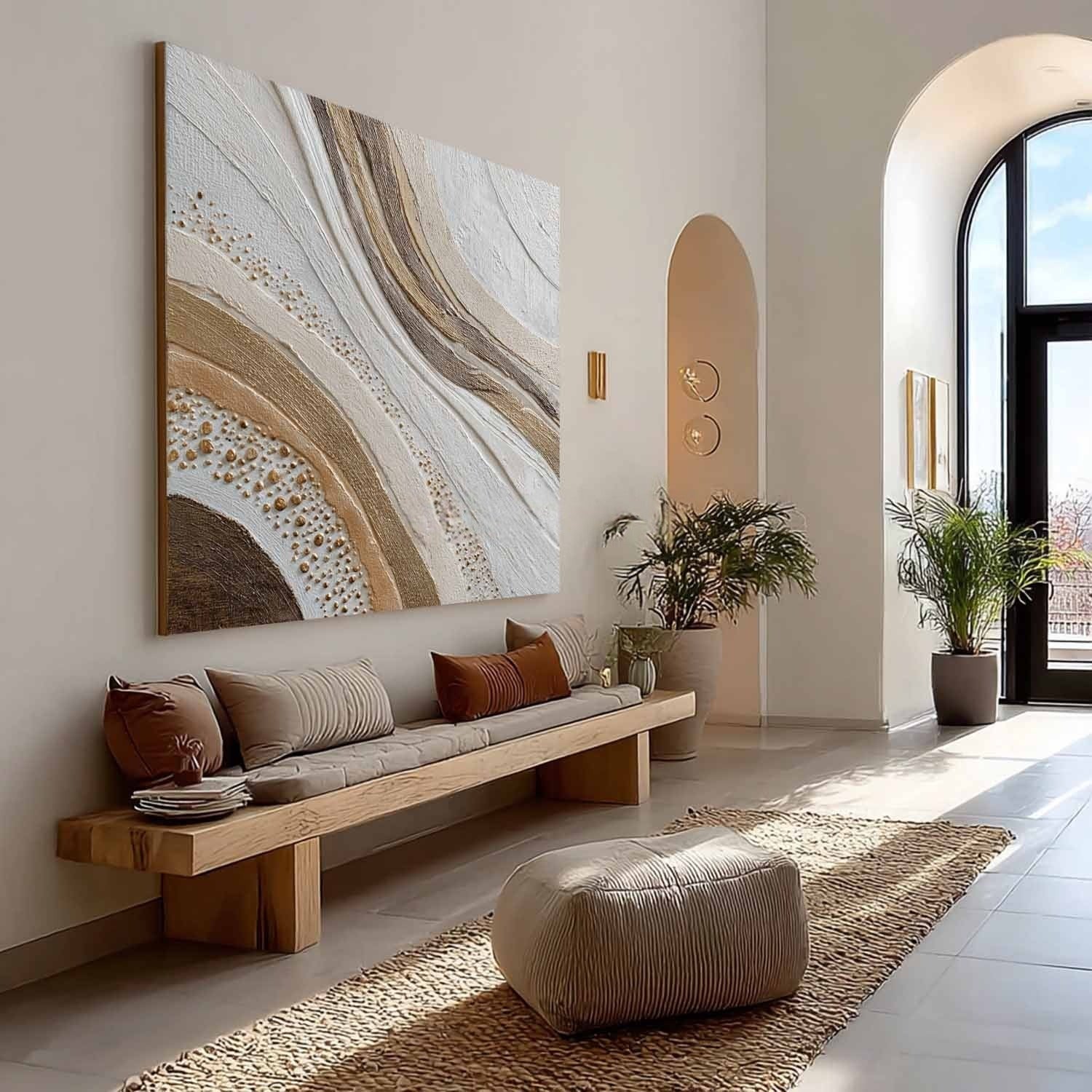 Wall Art Neutral Wave Abstract Gold Dot - Neutralighting