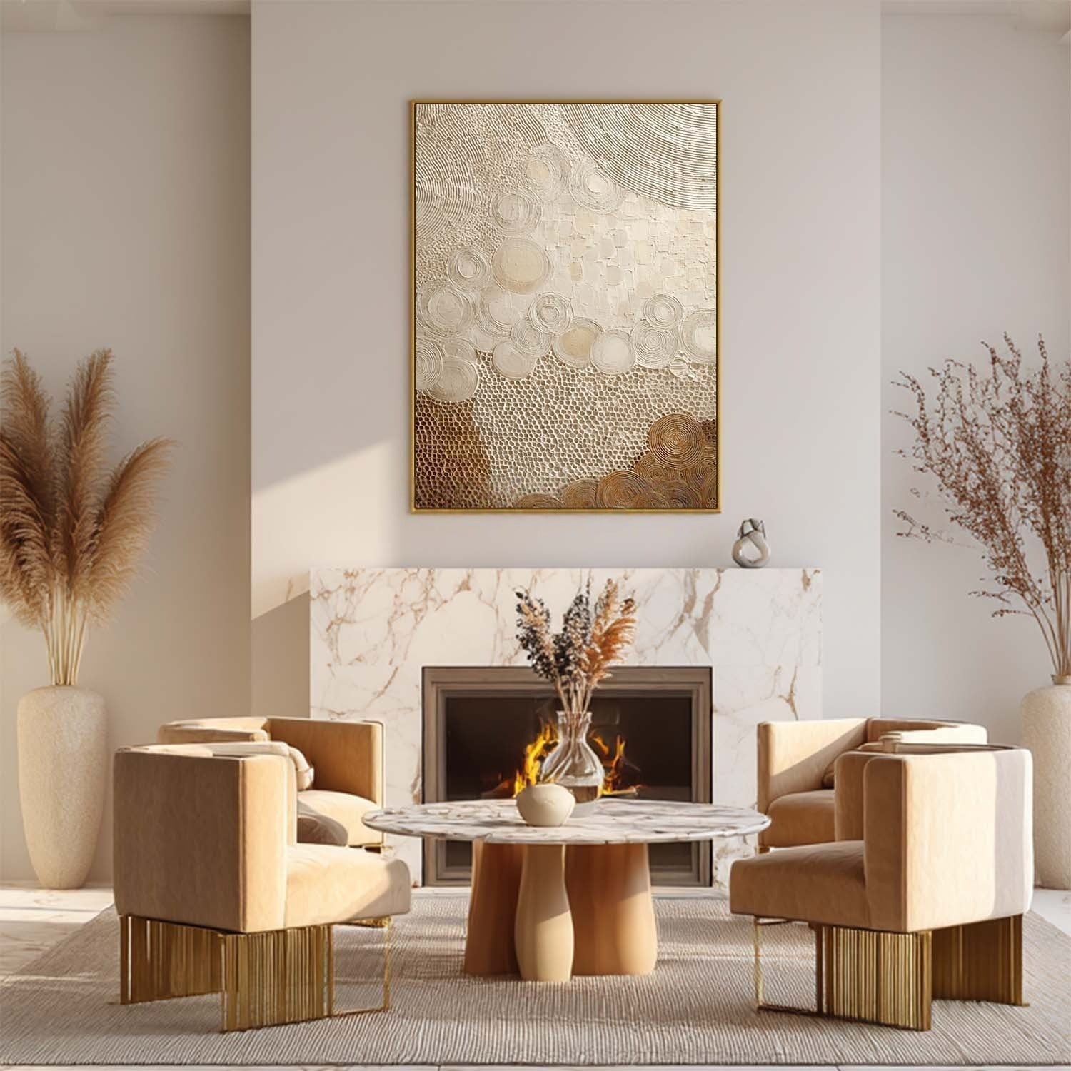 Wall Art Neutral Patchwork Bas-Relief Oil Painting - Neutralighting