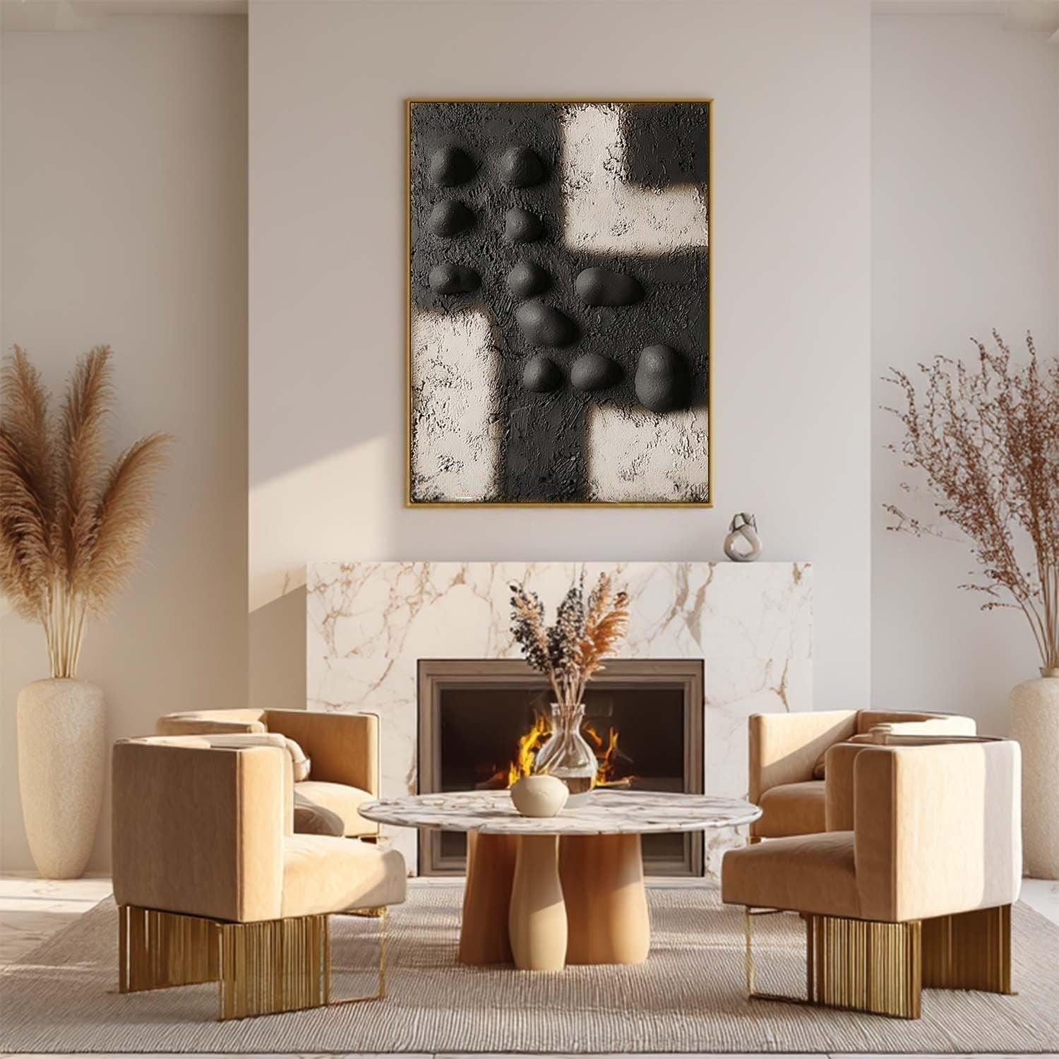 Wall Art Black Bas-Relief Geometric Abstract Painting - Neutralighting