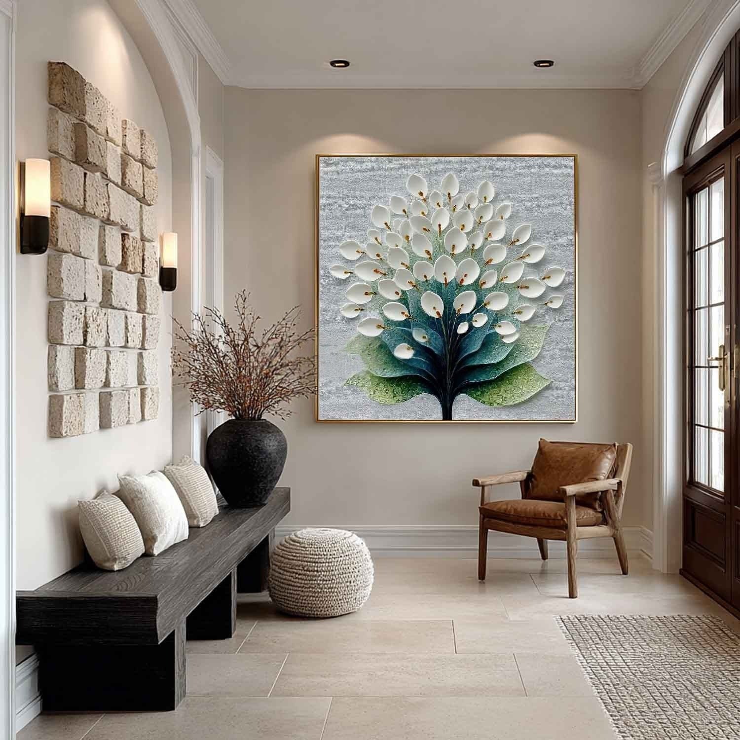 White Calla Lily Tree 3D Textured Painting - Neutralighting