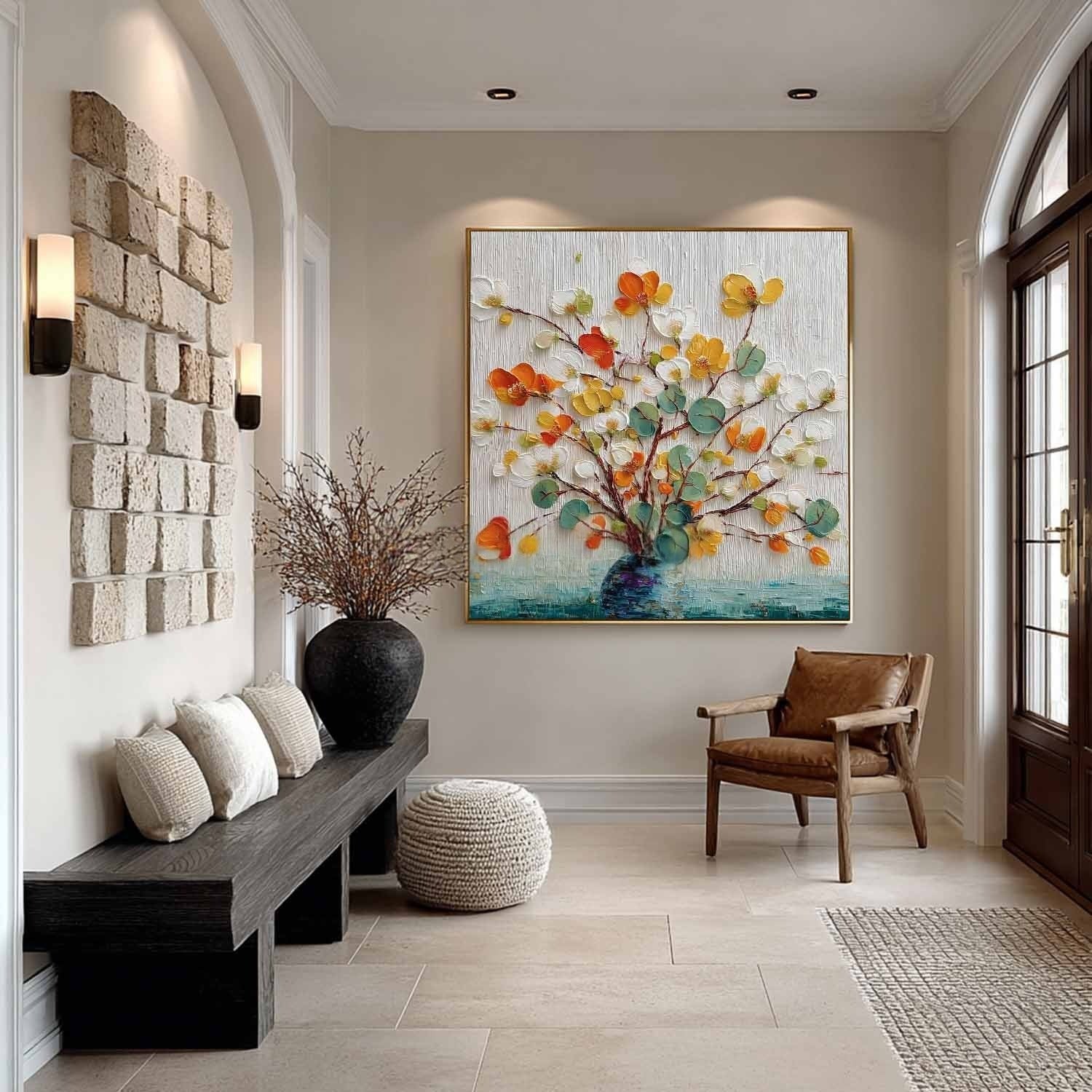 Autumn Blossom in Vase 3D Impasto Painting - Neutralighting