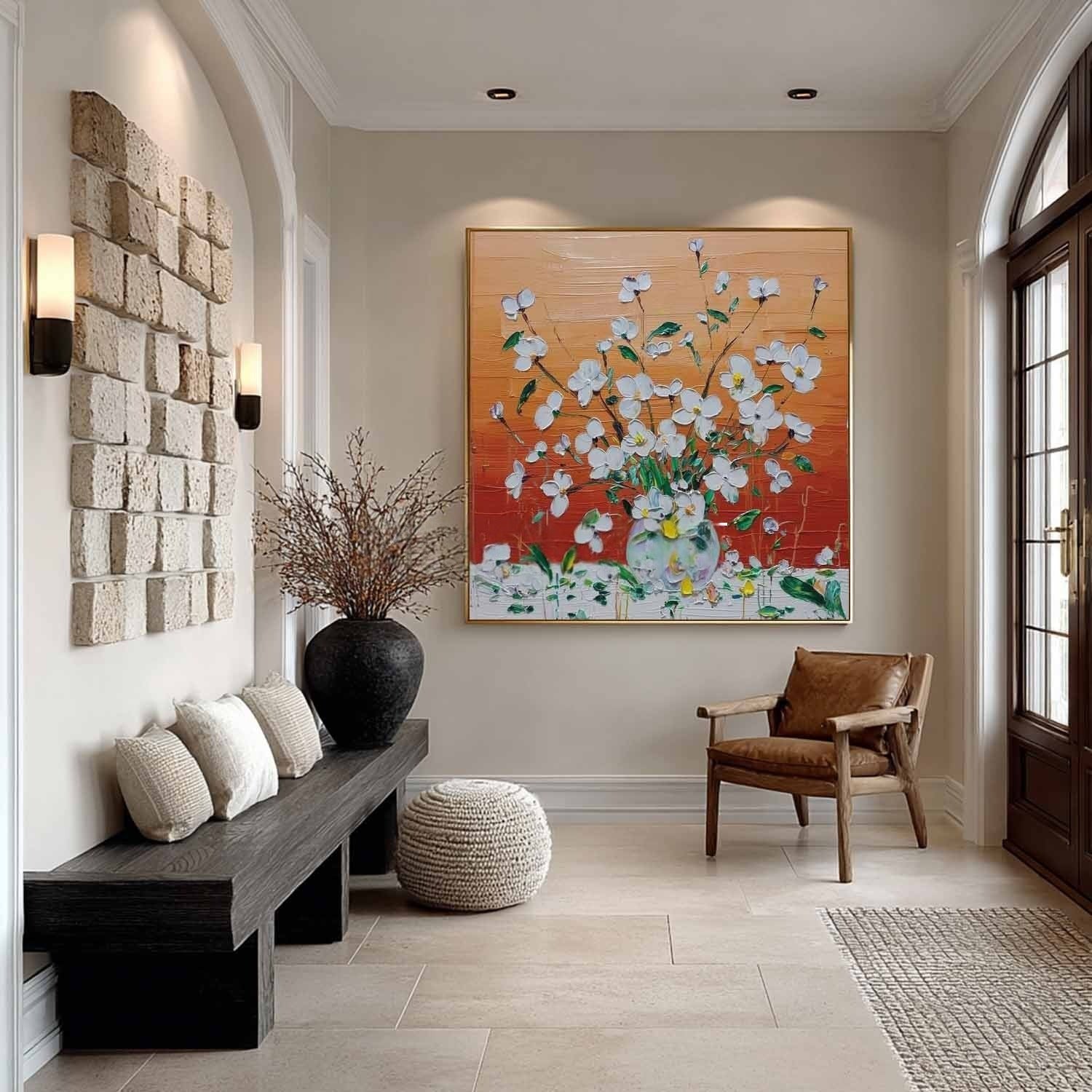 White Floral Bouquet 3D Impasto Painting - Neutralighting