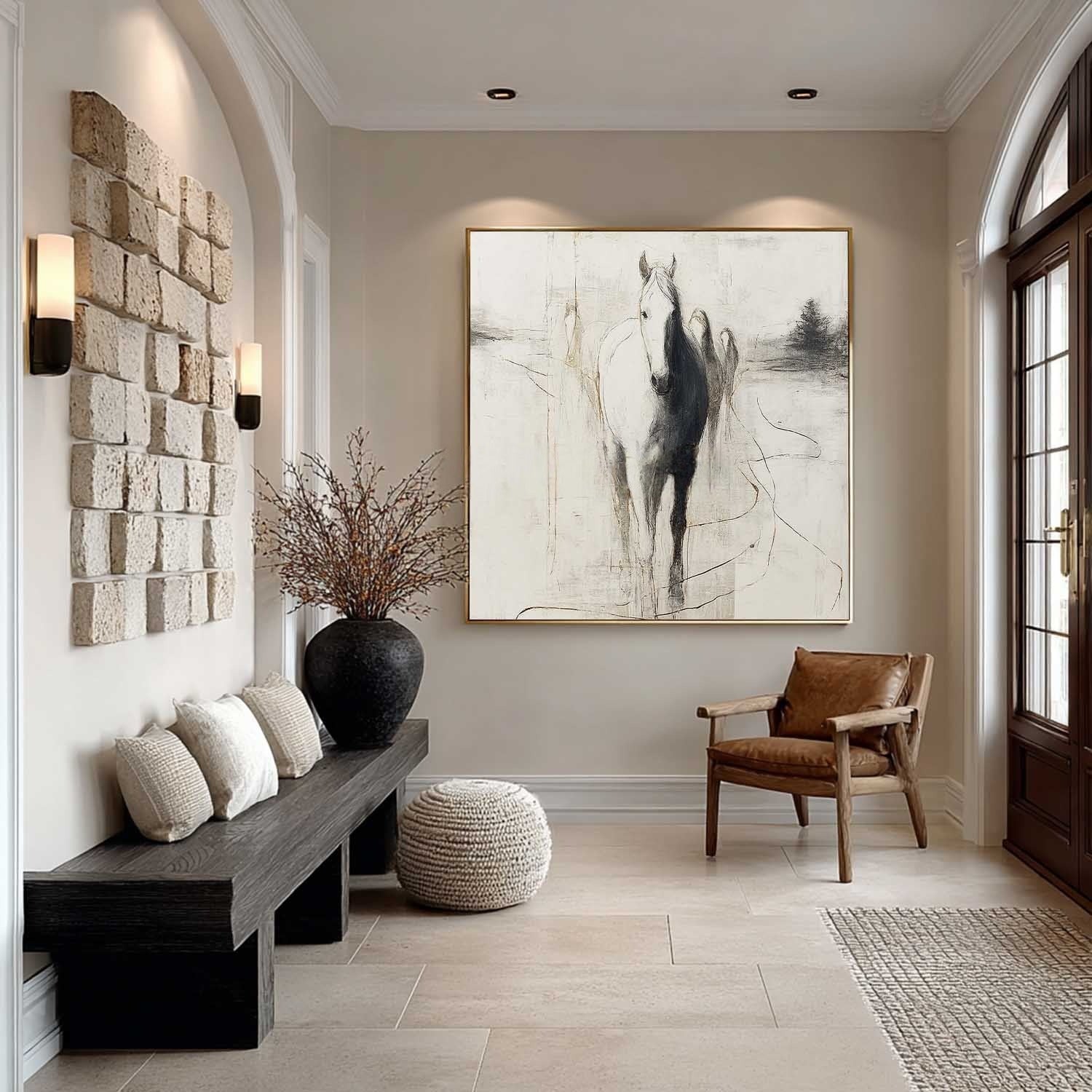 Wall Art Monochrome Horse Sketch Animal - Neutralighting