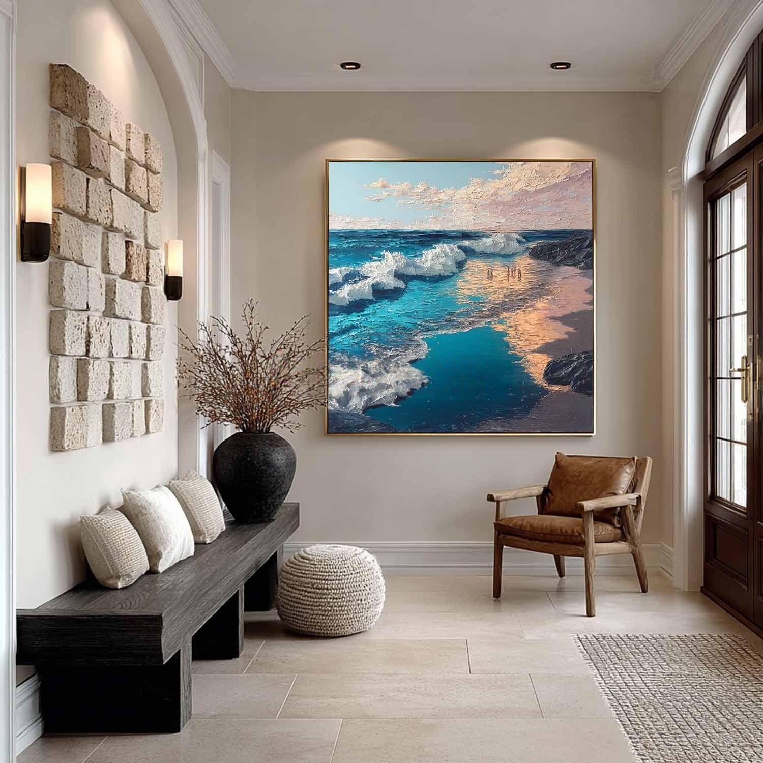 Sunset Beach Wave Impasto Painting - Neutralighting
