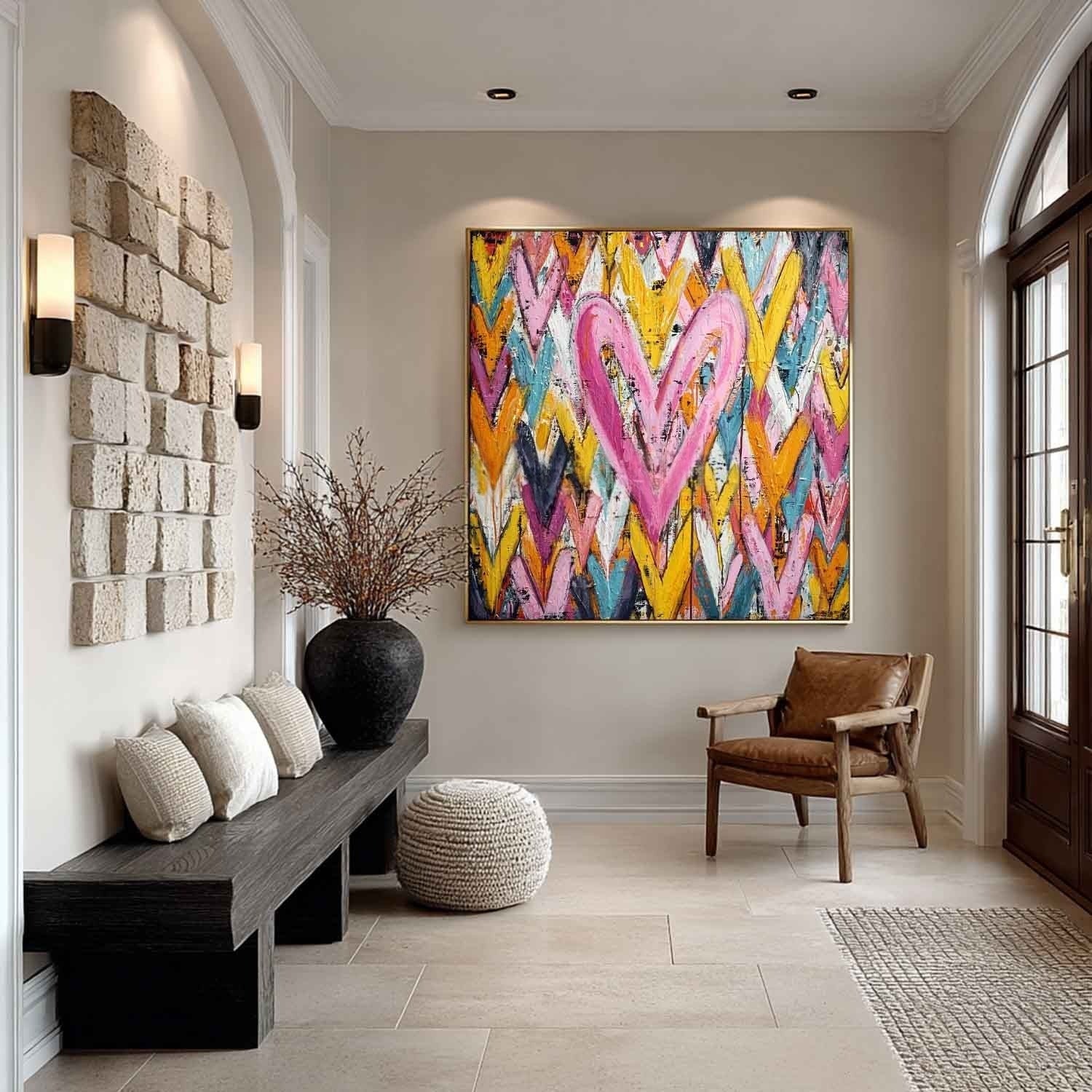 Chevron Heart Pop Art Impasto Painting - Neutralighting