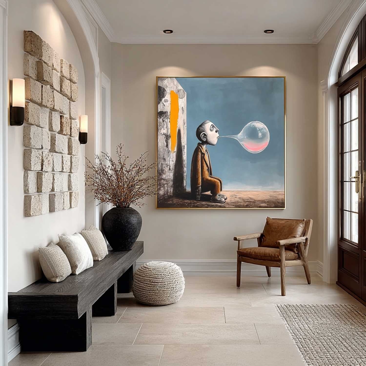 Wall Art Surreal Bubble Man Figure Oil Painting - Neutralighting